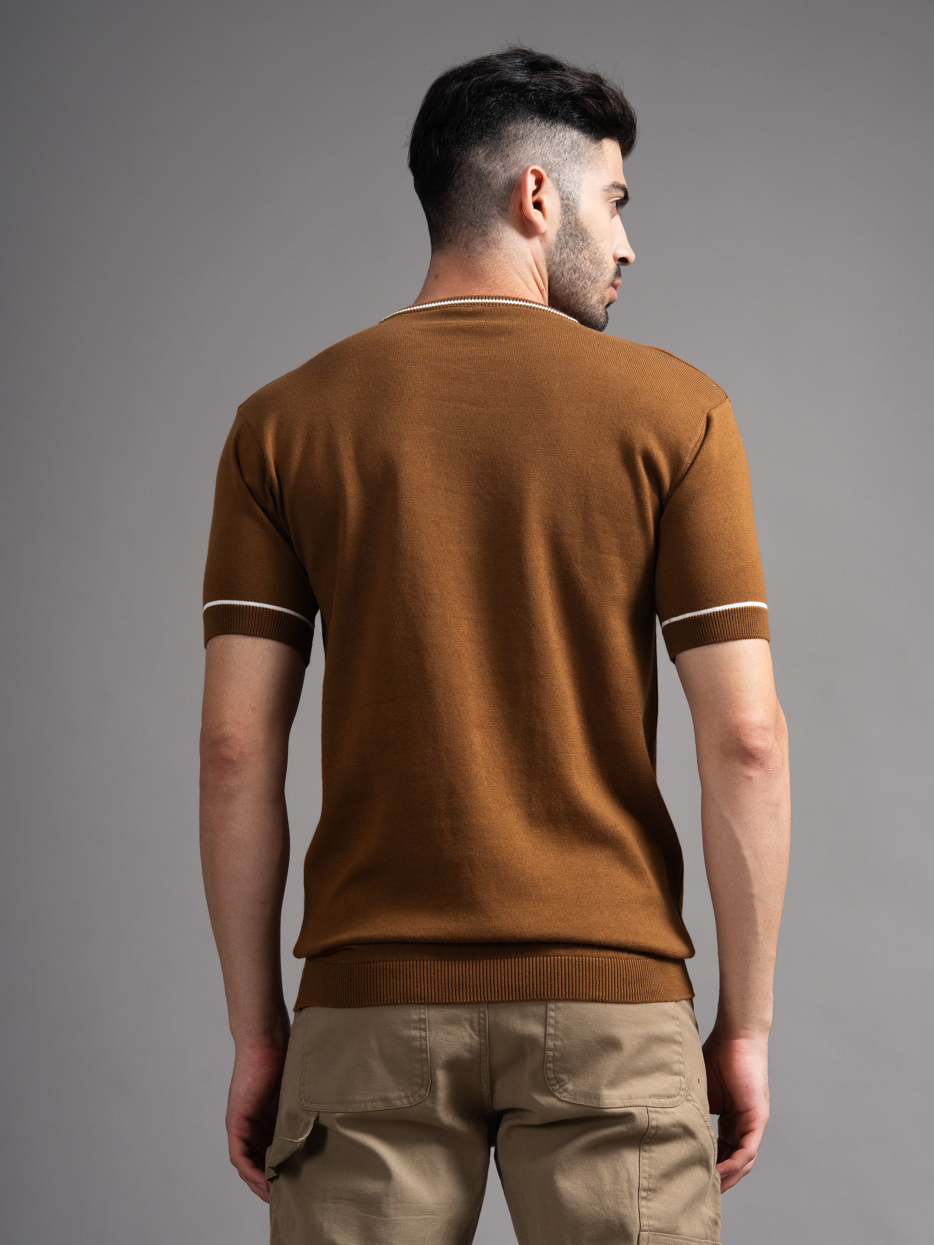 Men Davor Brown Knit T-Shirt