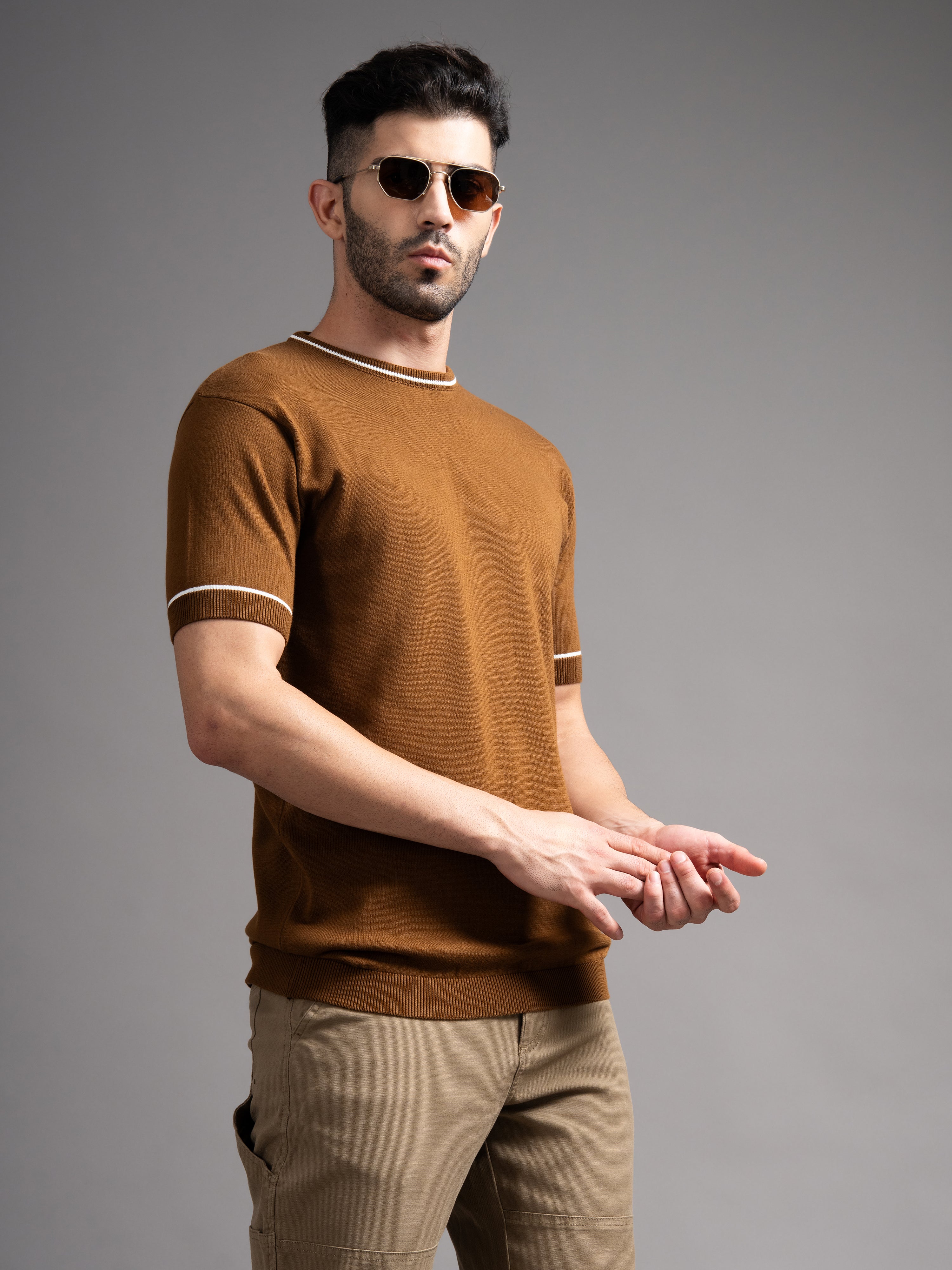 Men Davor Brown Knit T-Shirt