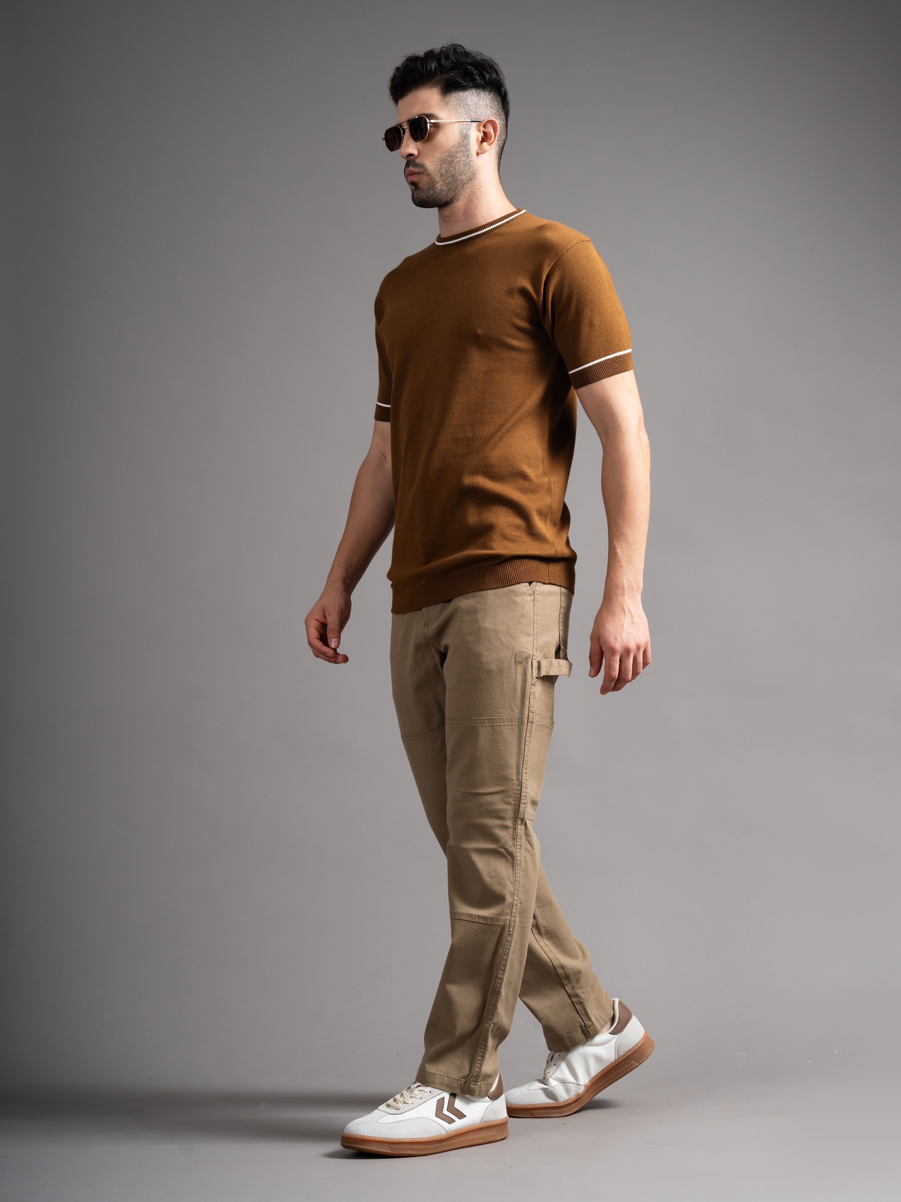 Men Davor Brown Knit T-Shirt