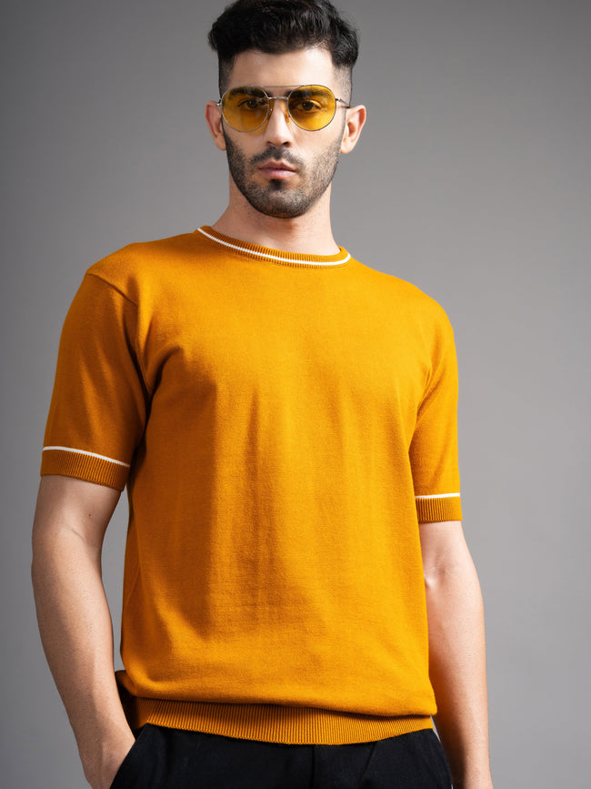 Men Davor Mustard Knit T-Shirt