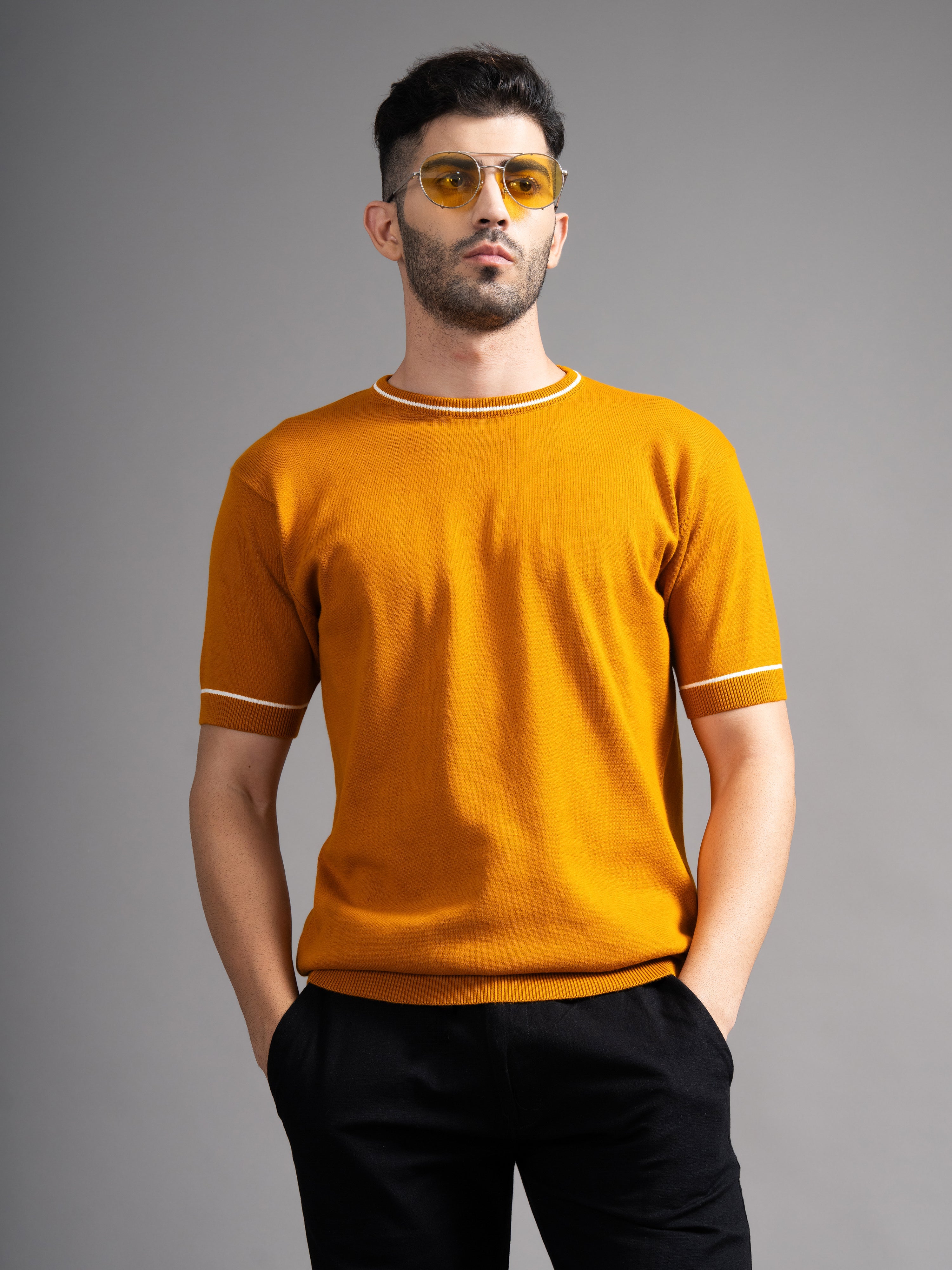 Men Davor Mustard Knit T-Shirt