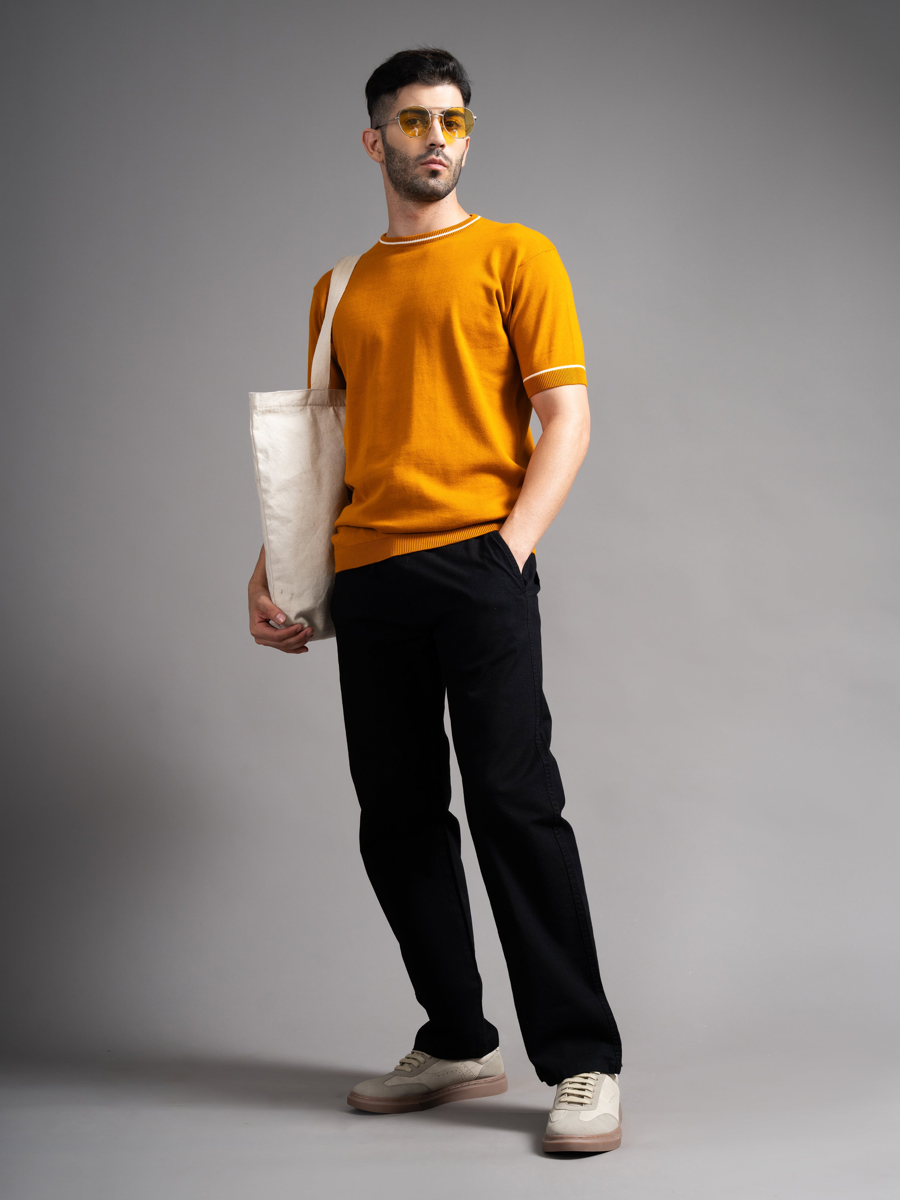 Men Davor Mustard Knit T-Shirt
