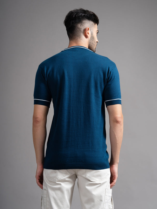Men Davor Teal Knit T-Shirt