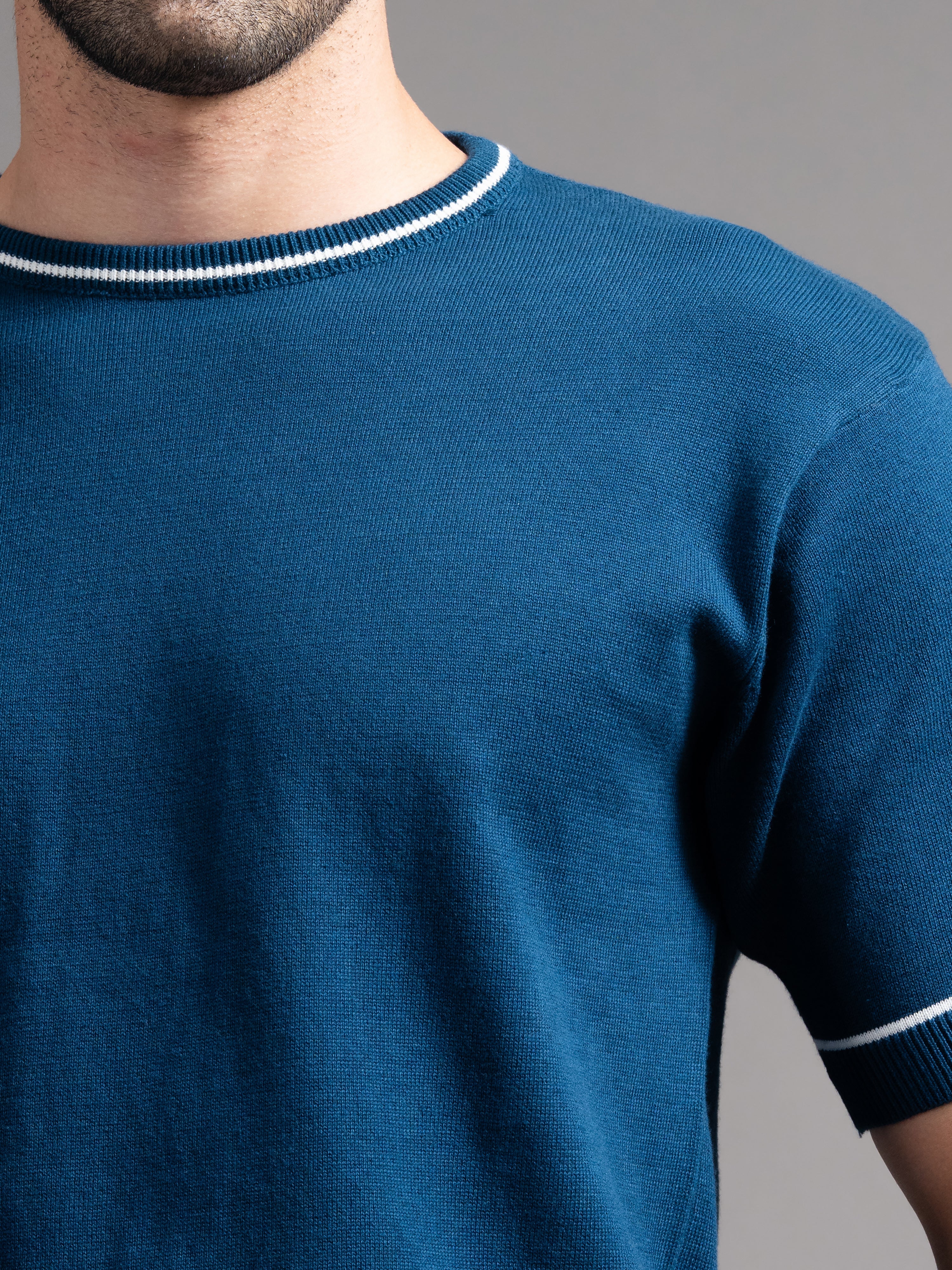 Men Davor Teal Knit T-Shirt