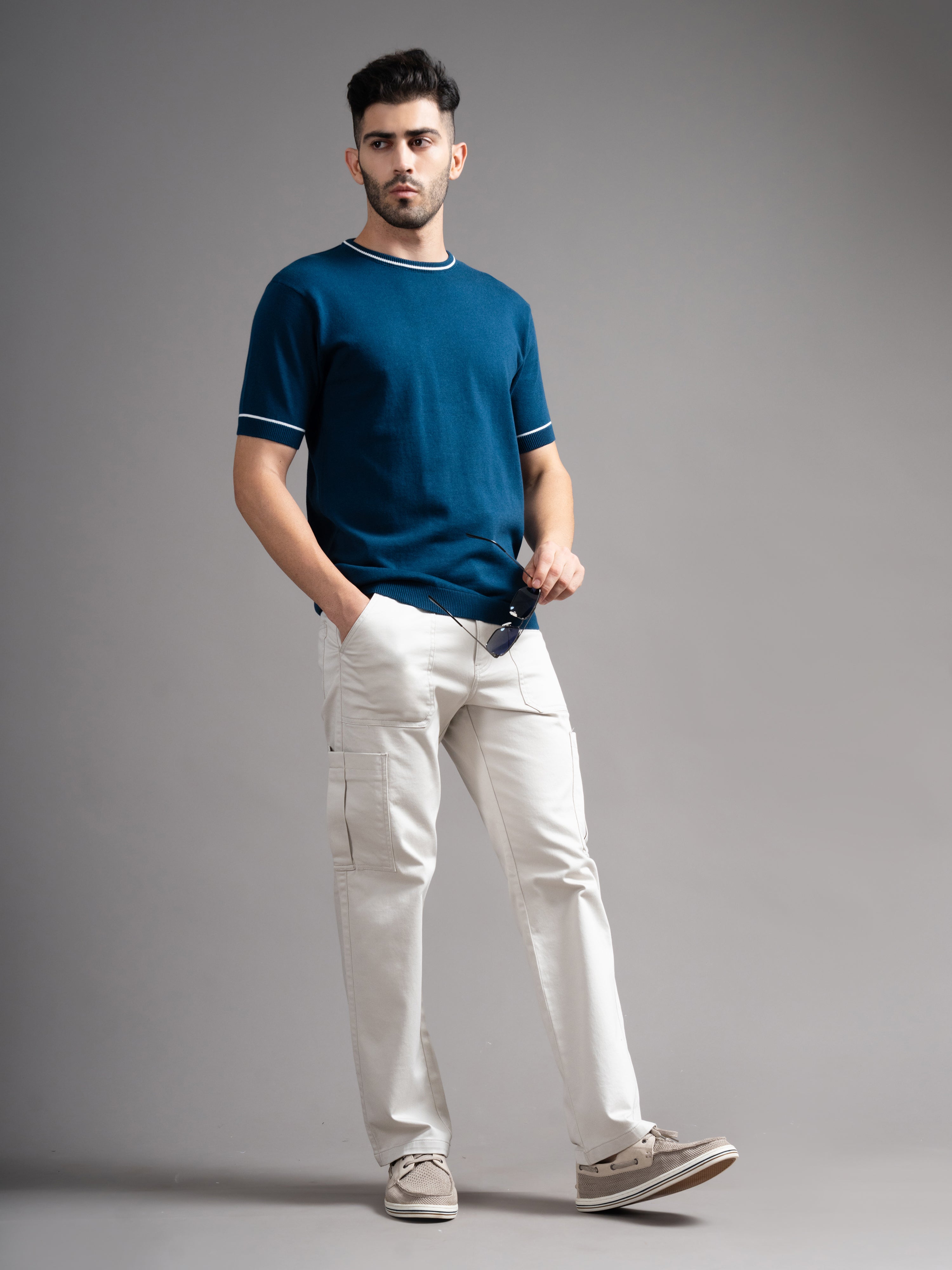Men Davor Teal Knit T-Shirt