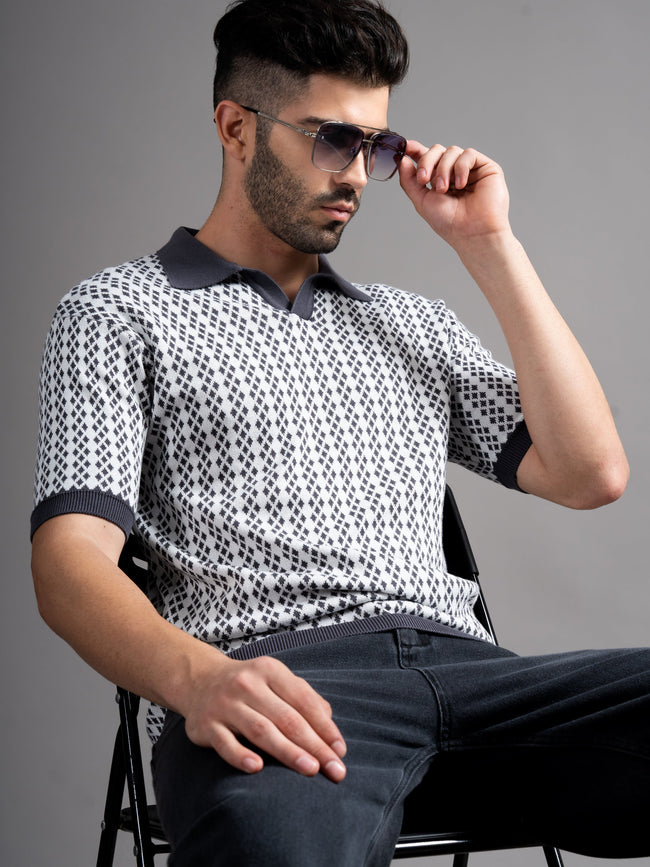 Men Davren Grey Knit Polo T-Shirt