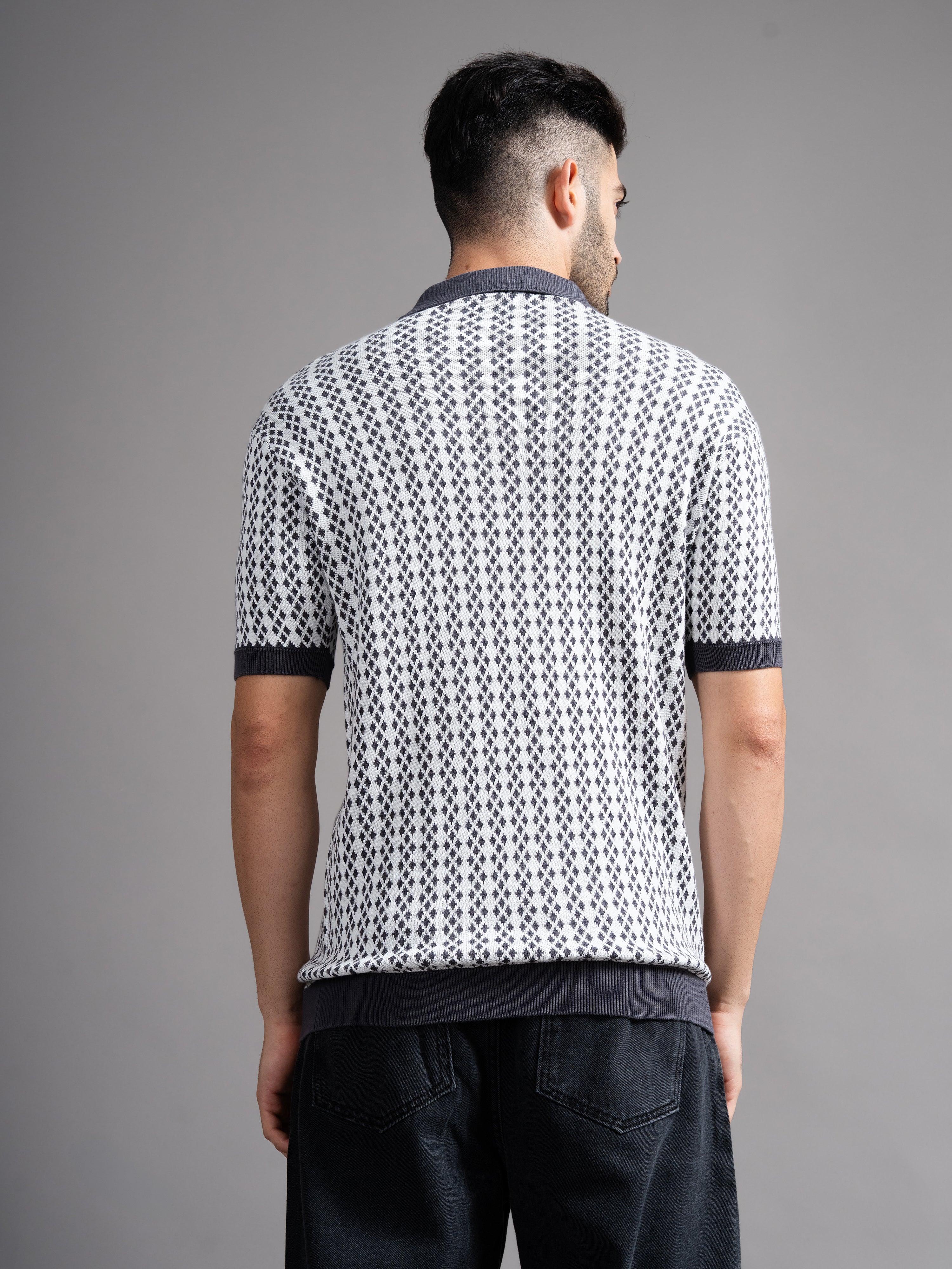 Men Davren Grey Knit Polo T-Shirt