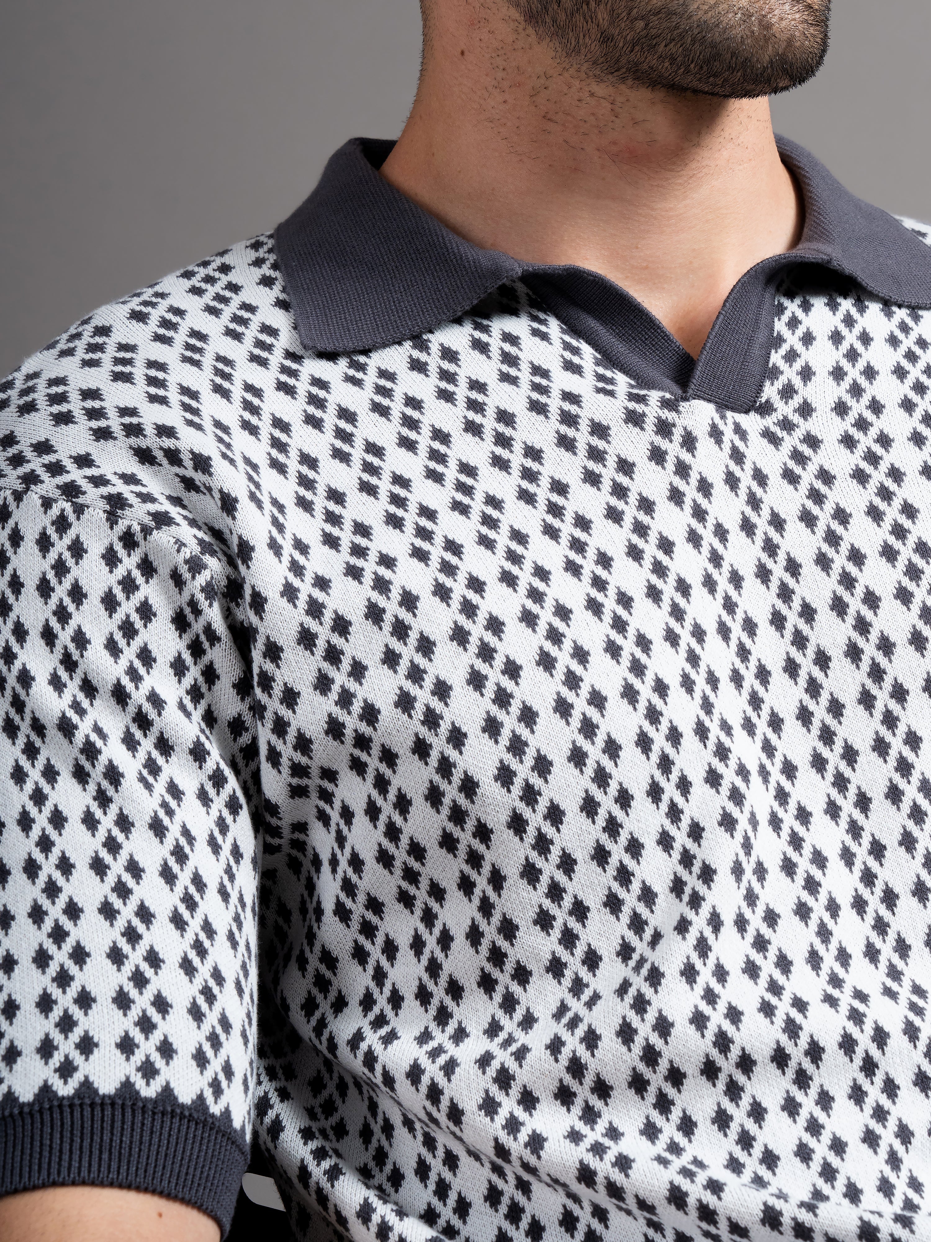 Men Davren Grey Knit Polo T-Shirt