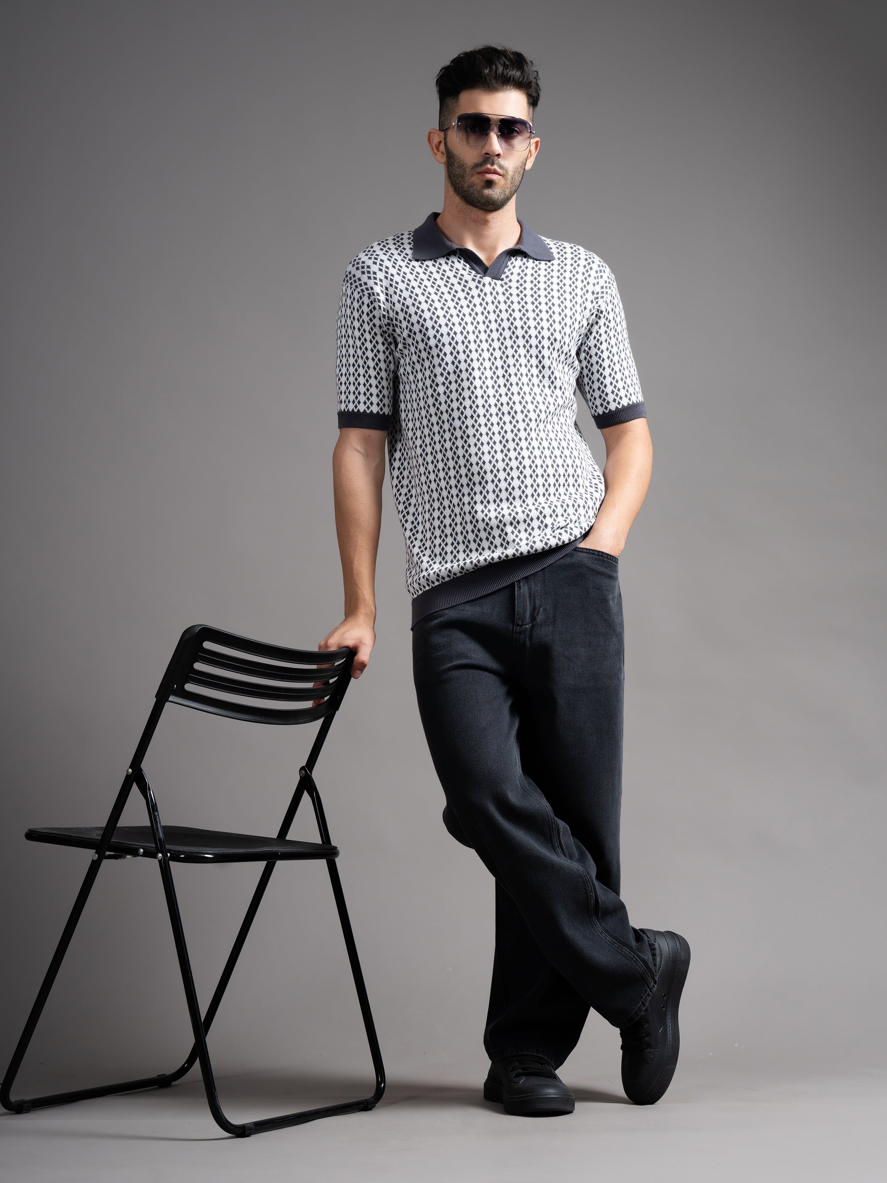 Men Davren Grey Knit Polo T-Shirt