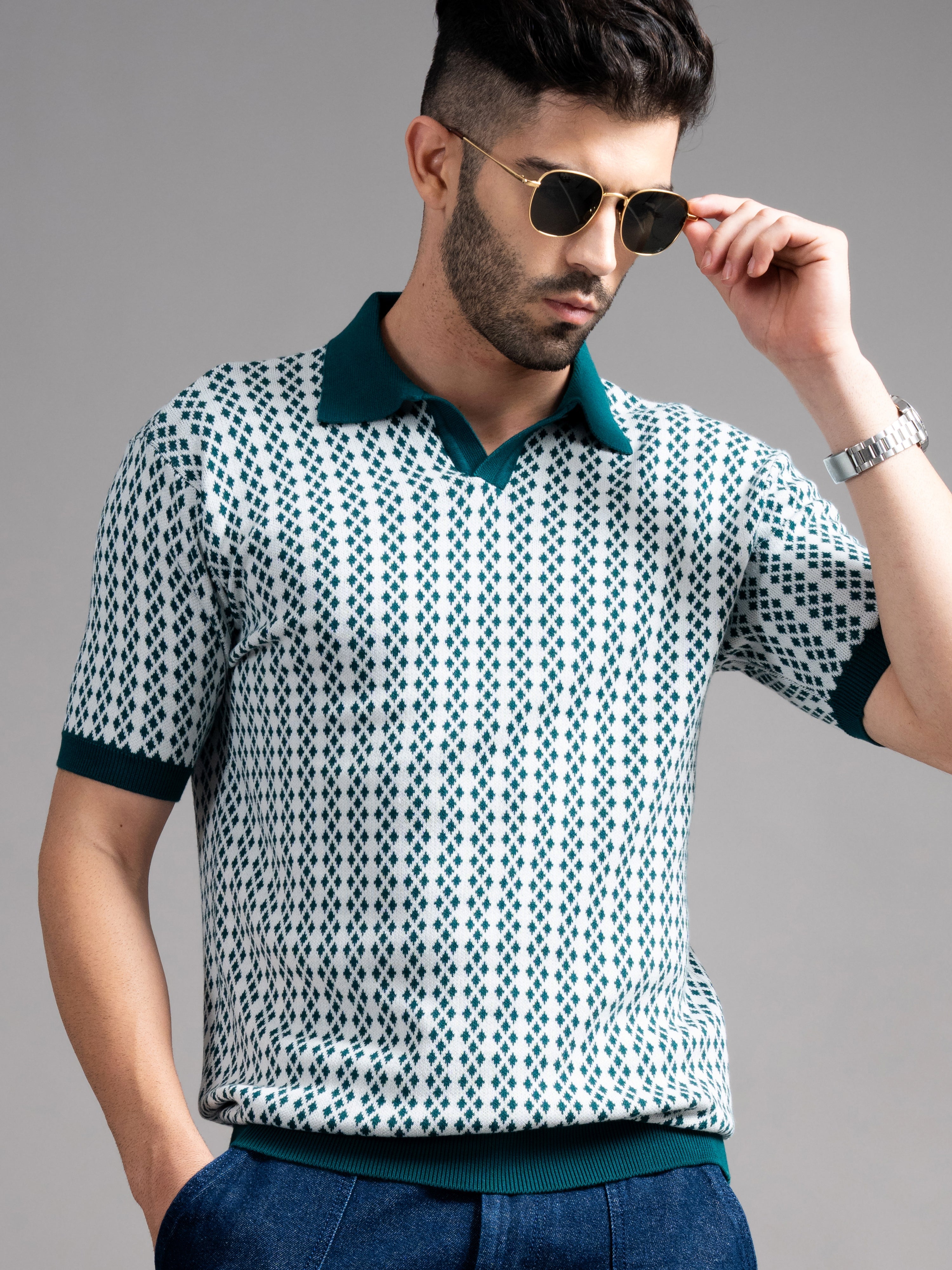 Men Davren Olive Knit Polo T-Shirt