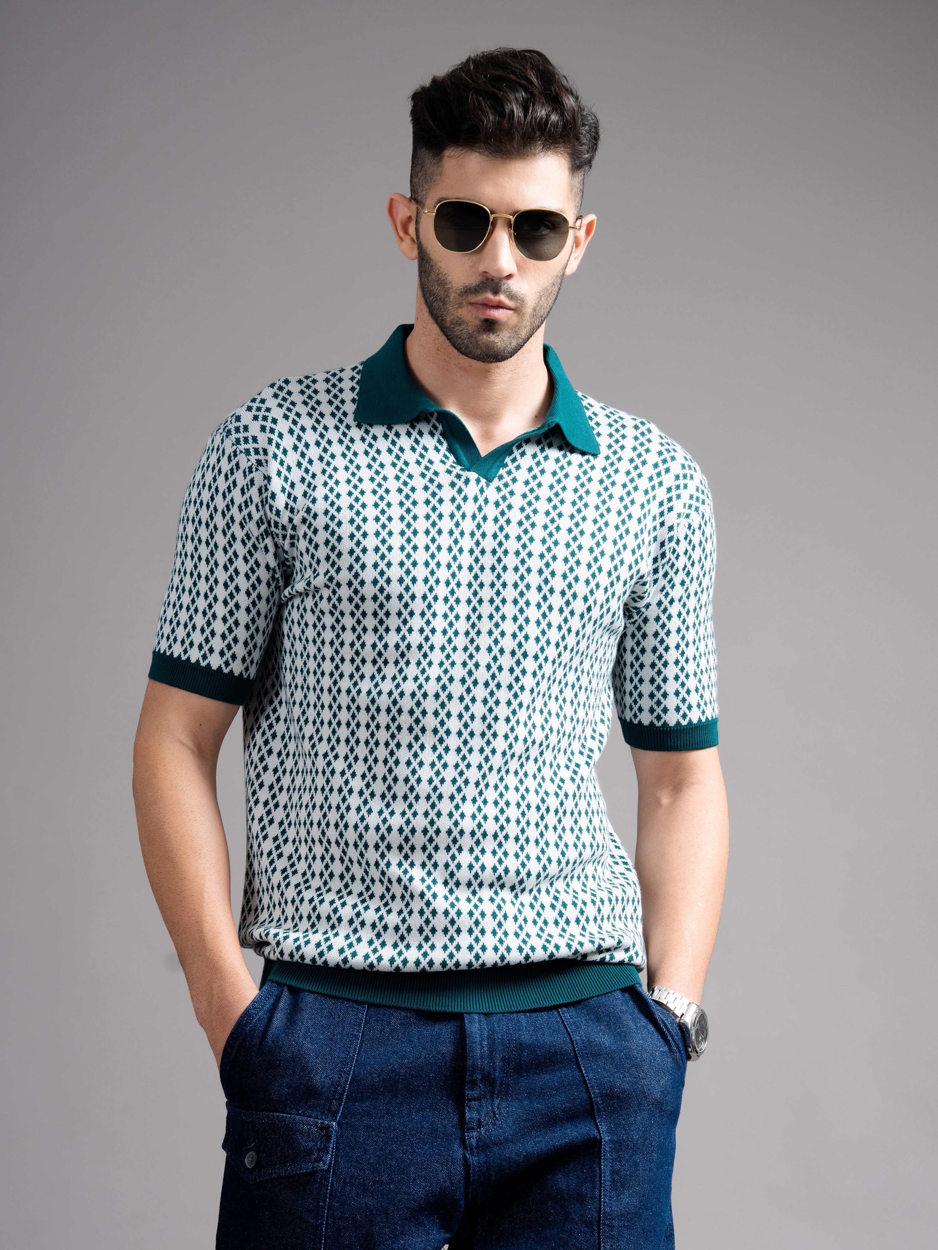 Men Davren Olive Knit Polo T-Shirt