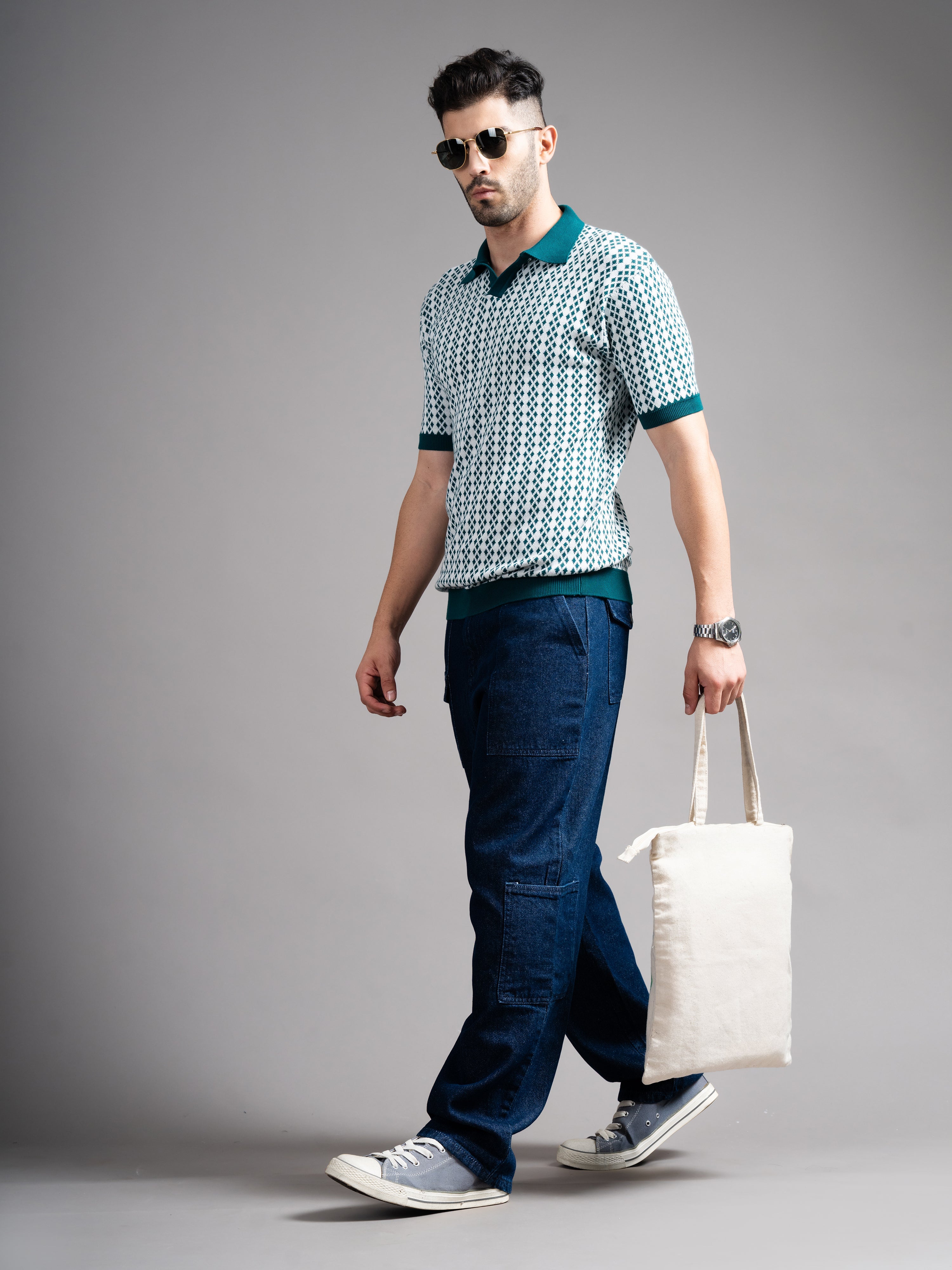 Men Davren Olive Knit Polo T-Shirt