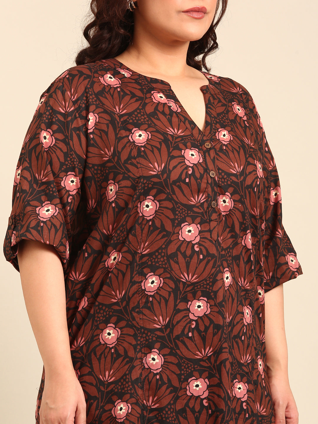 Women Plus Size Floral Printed Cotton Tunic