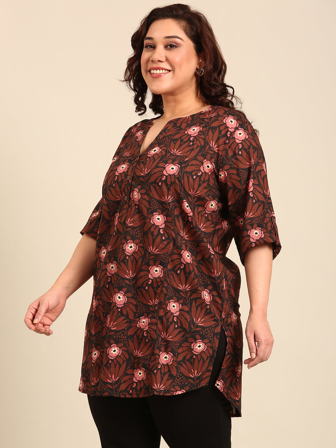 Women Plus Size Floral Printed Cotton Tunic