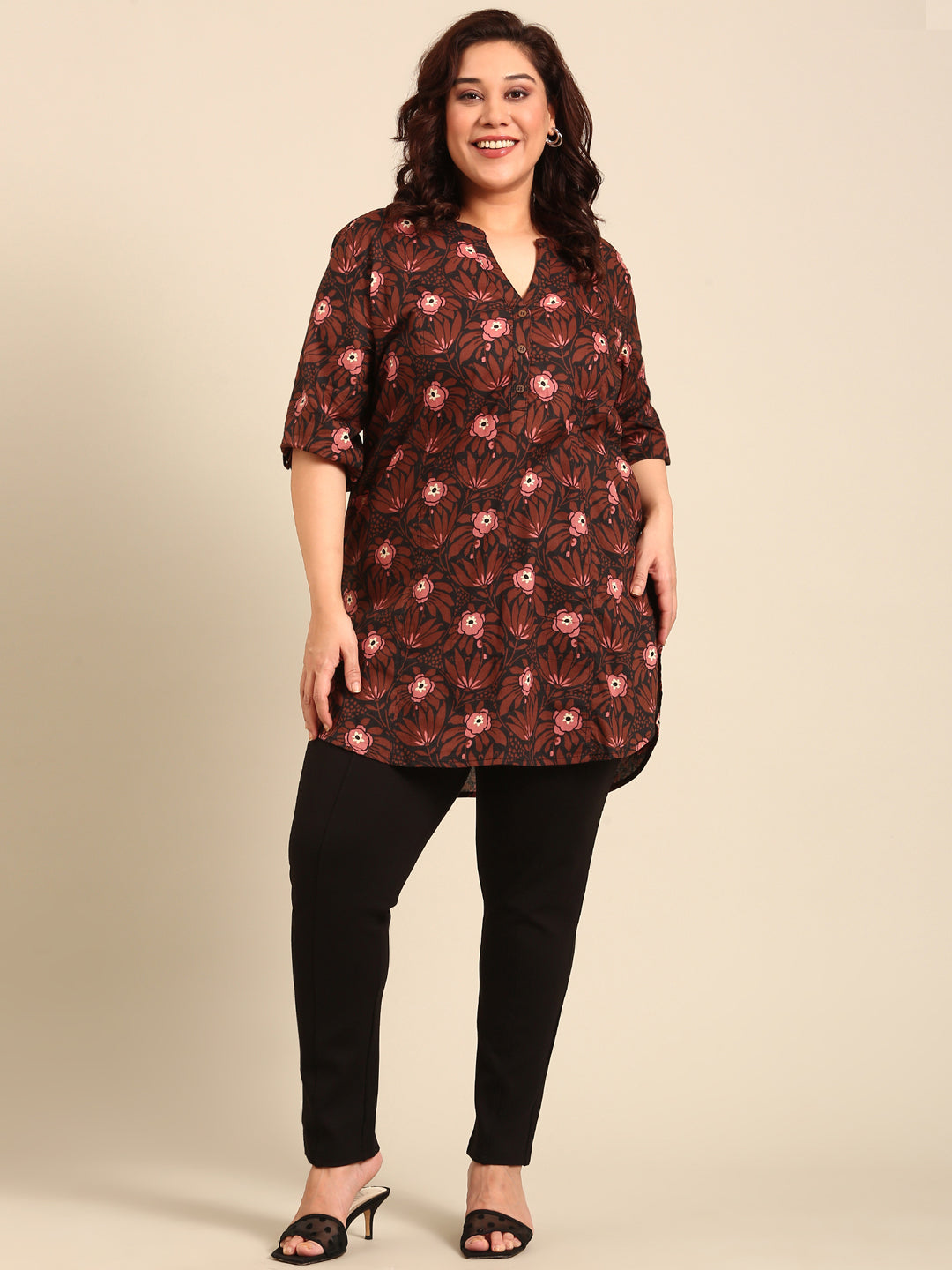 Women Plus Size Floral Printed Cotton Tunic
