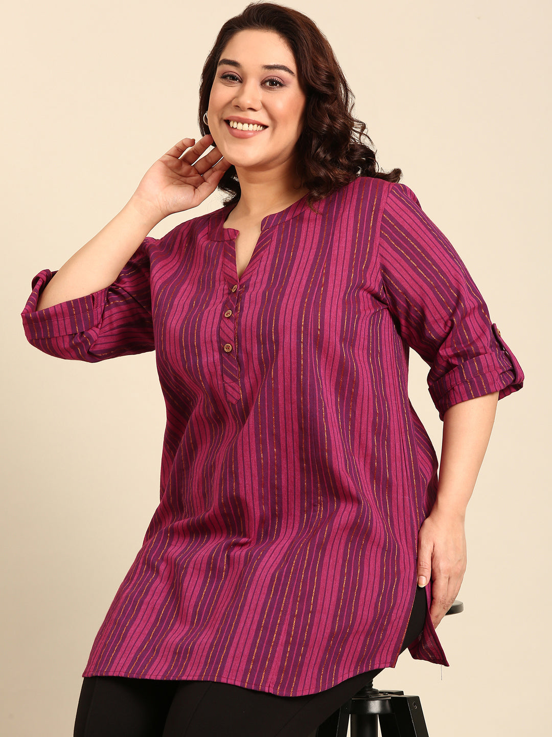 Women Plus Size Pink Lurex Tunic
