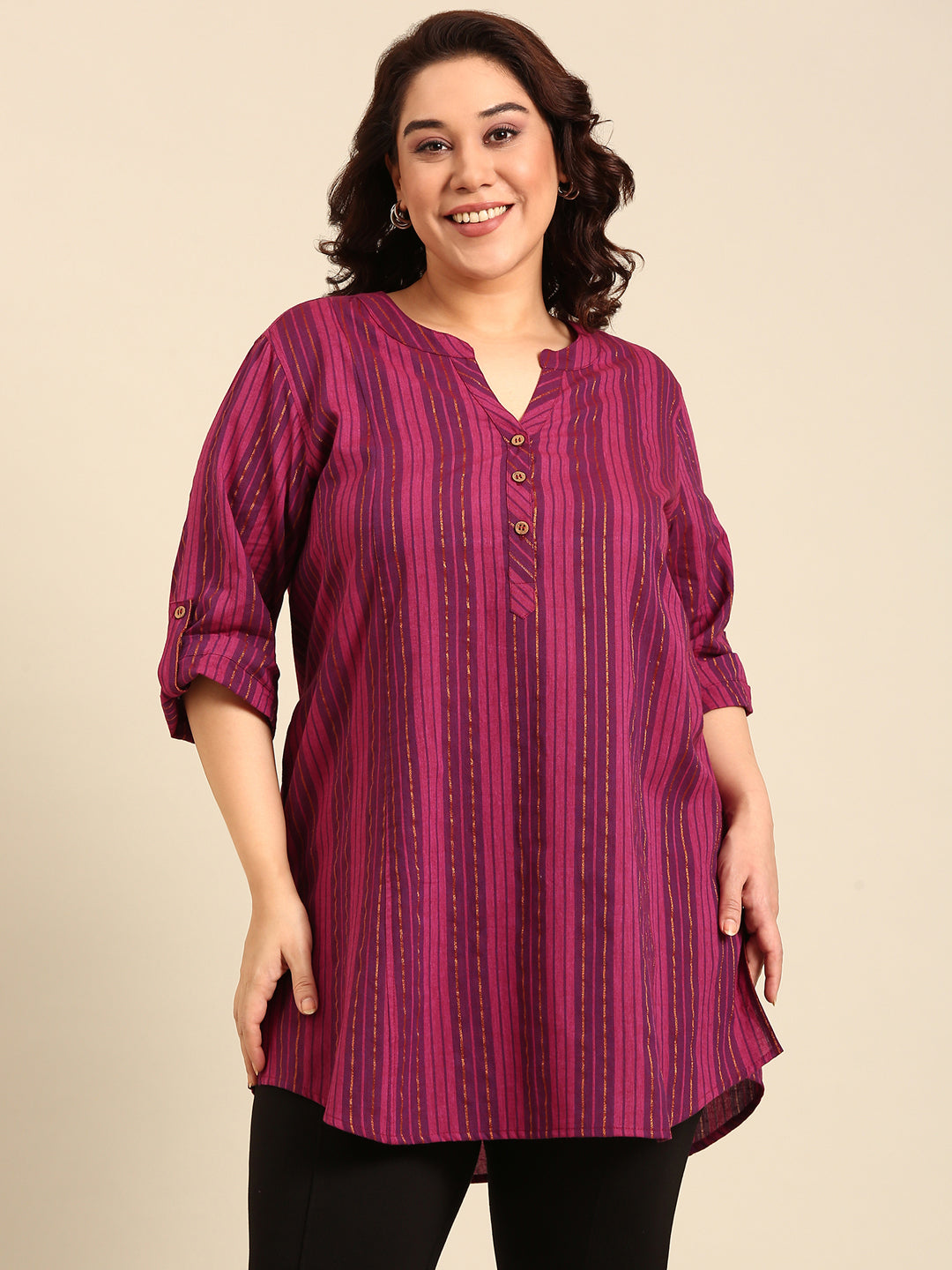 Women Plus Size Pink Lurex Tunic