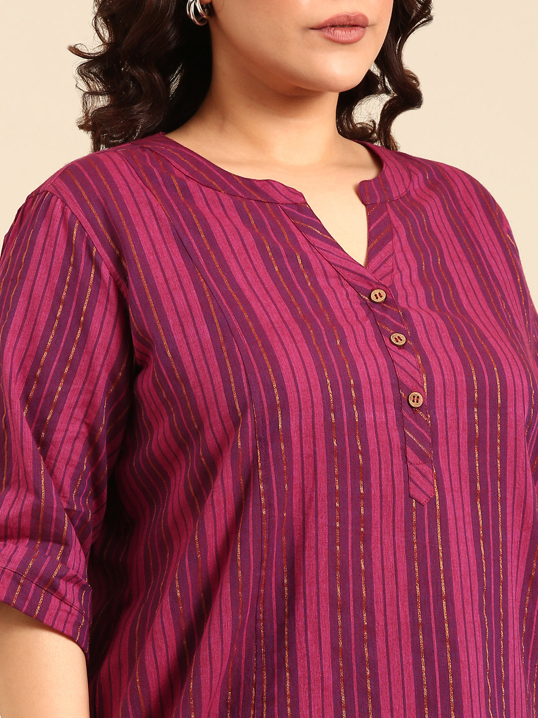 Women Plus Size Pink Lurex Tunic