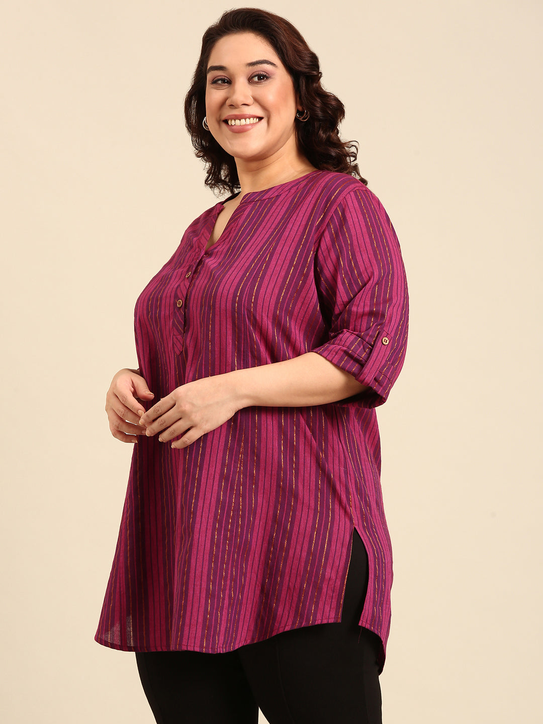 Women Plus Size Pink Lurex Tunic