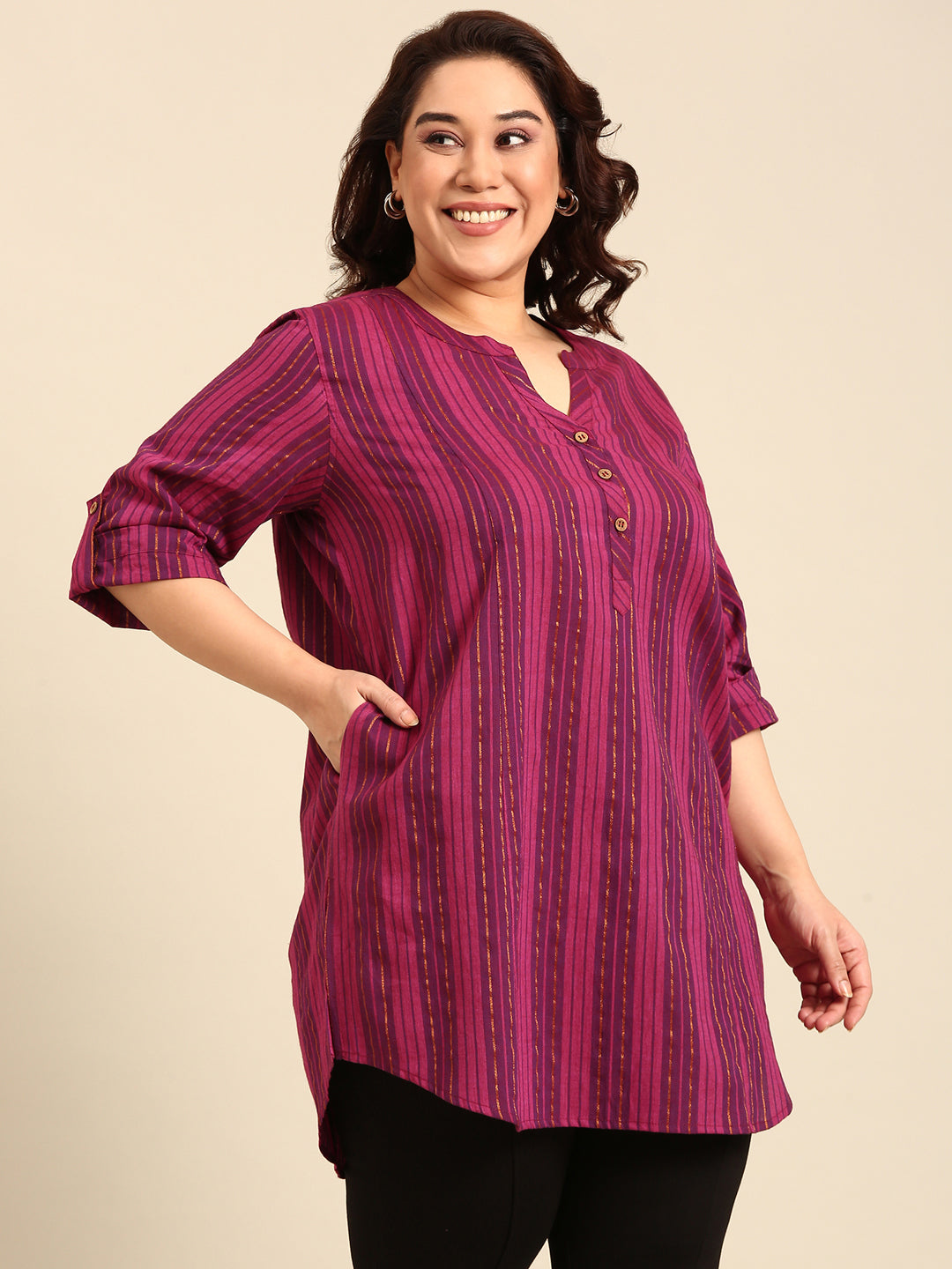 Women Plus Size Pink Lurex Tunic