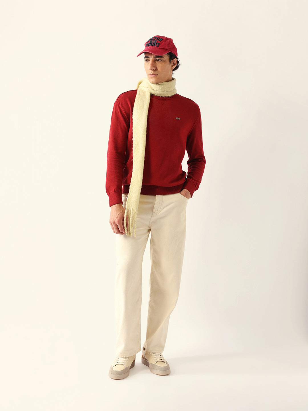 Men Maroon Cotton Solid T-Shirt
