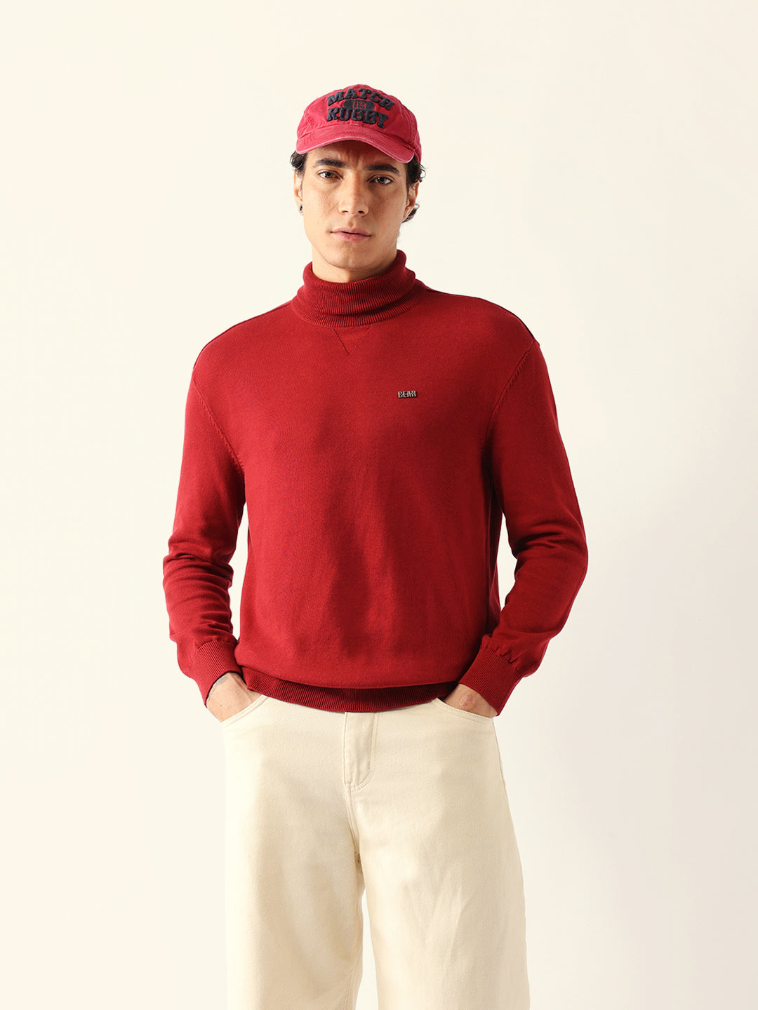Men Maroon Cotton Solid T-Shirt