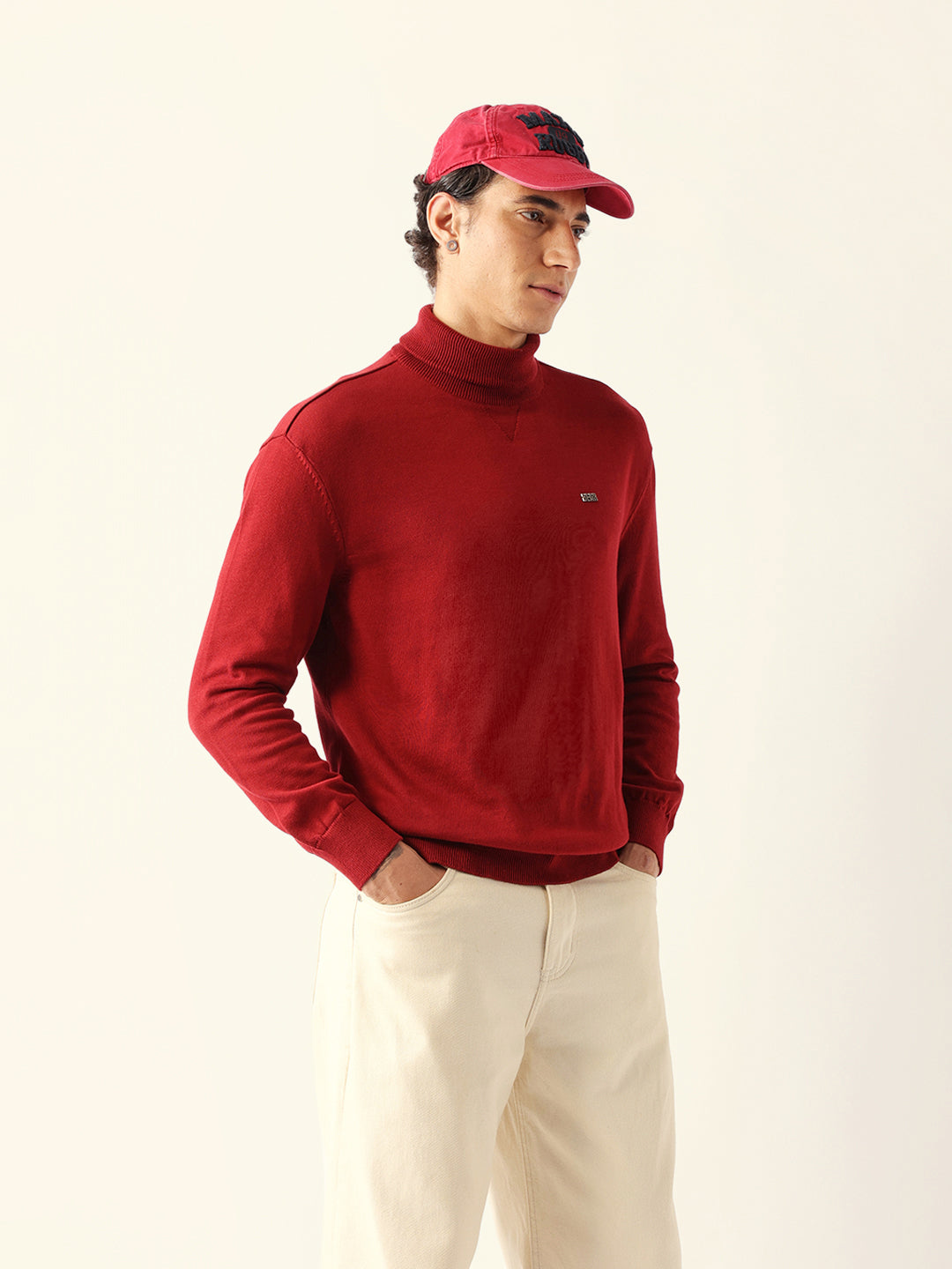 Men Maroon Cotton Solid T-Shirt