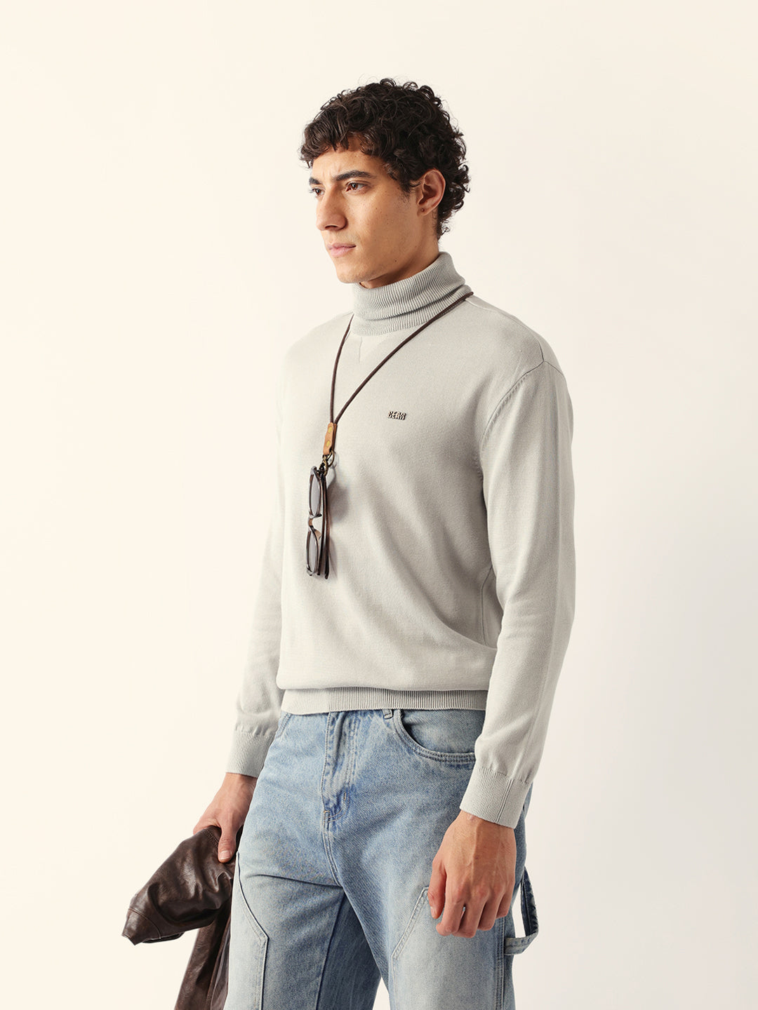 Men Grey Cotton Solid T-Shirt