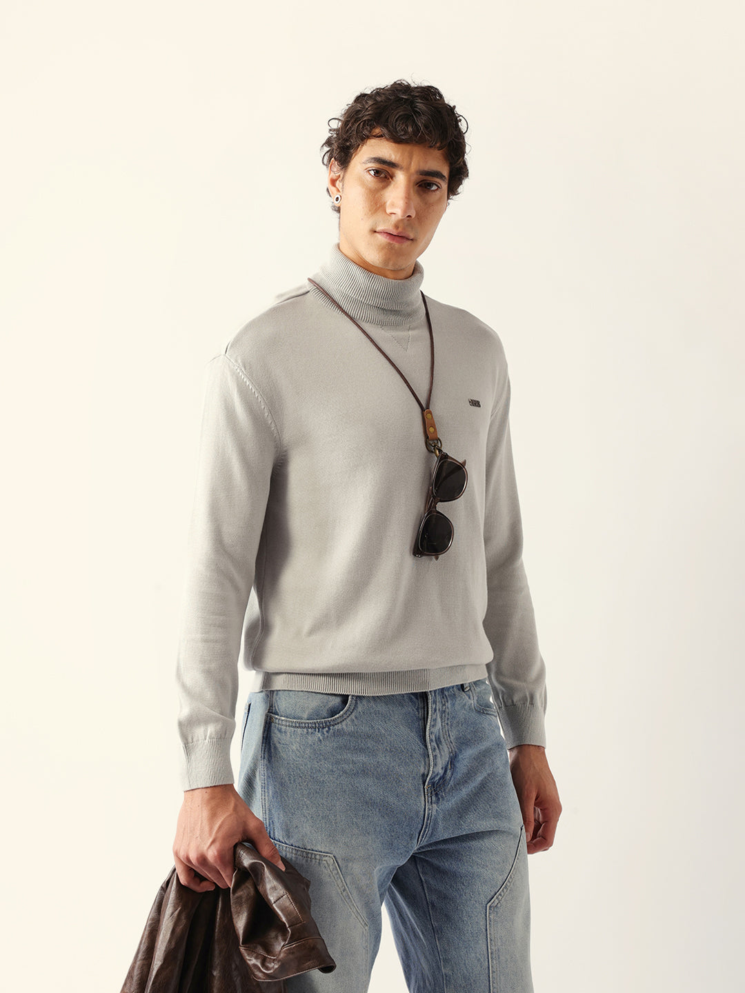 Men Grey Cotton Solid T-Shirt