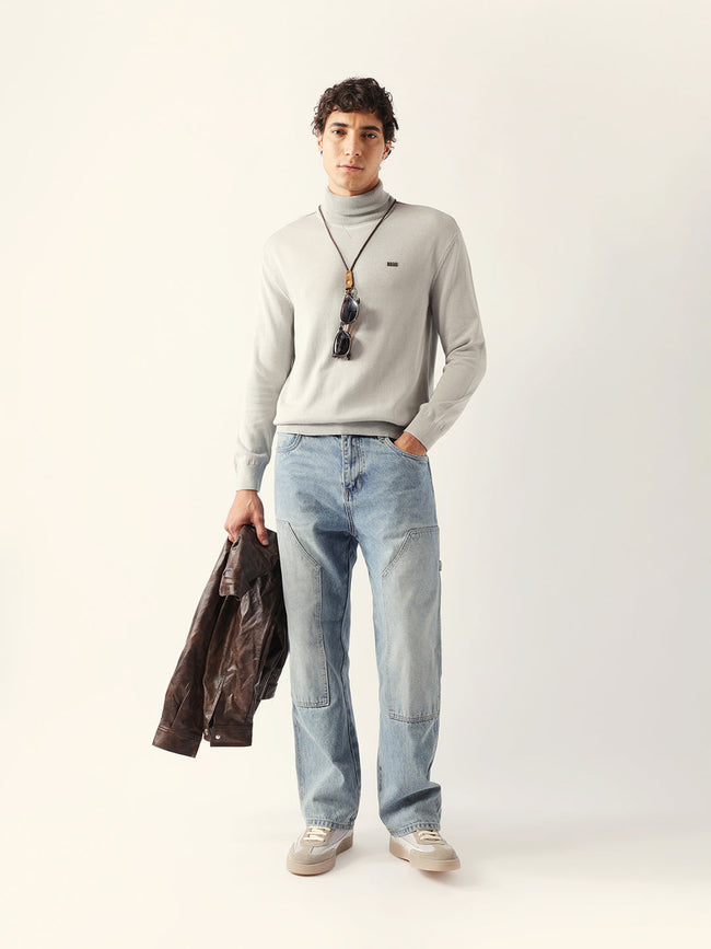 Men Grey Cotton Solid T-Shirt