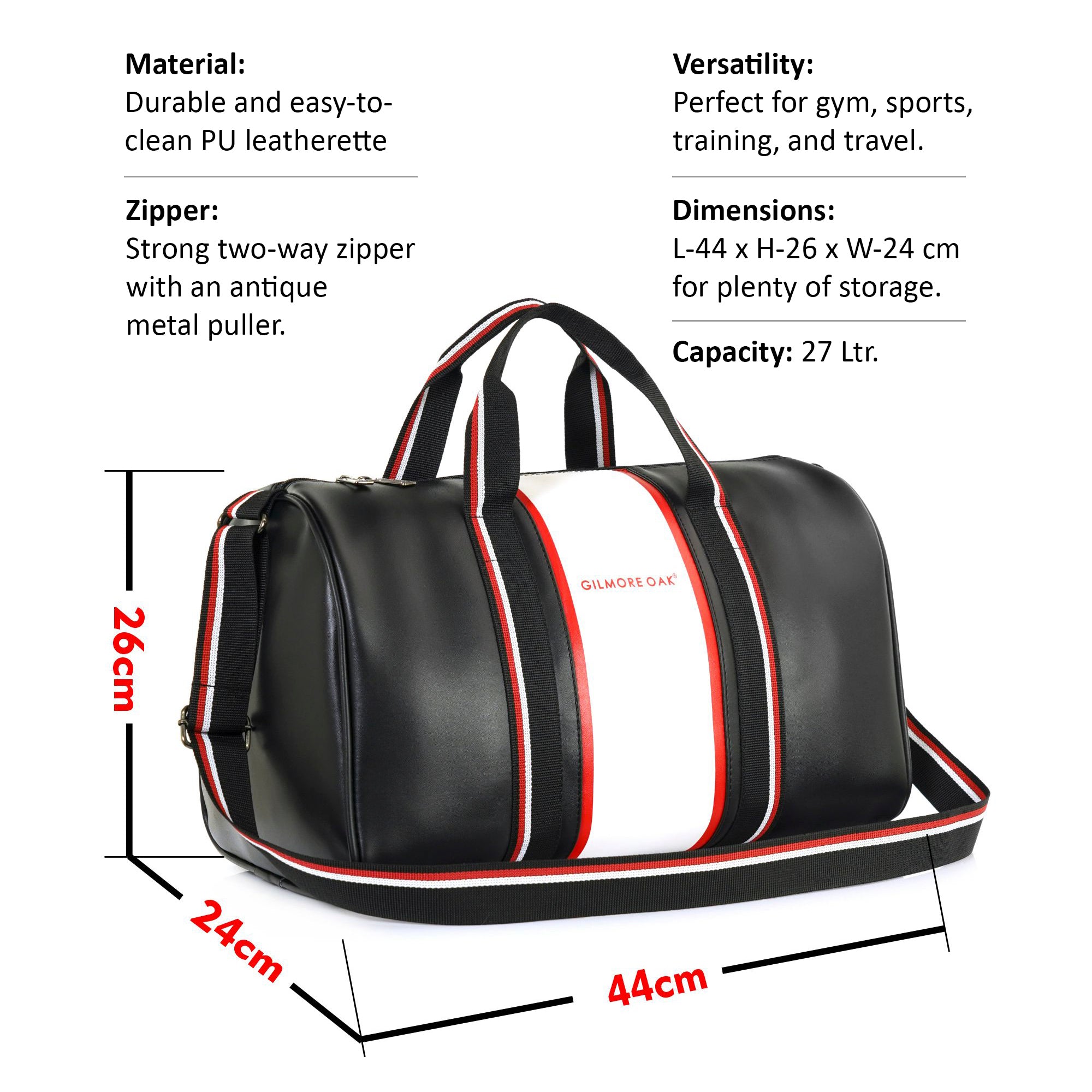 Black Deon Leatherette Unisex Duffle Bag