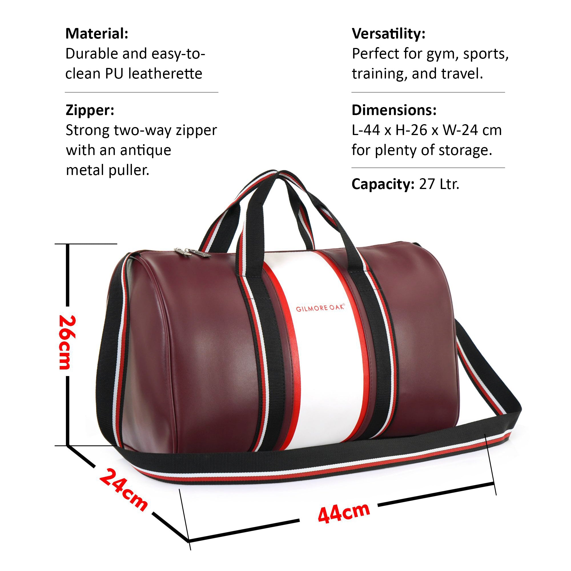 Maroon Deon Leatherette Unisex Travel Duffle Bag