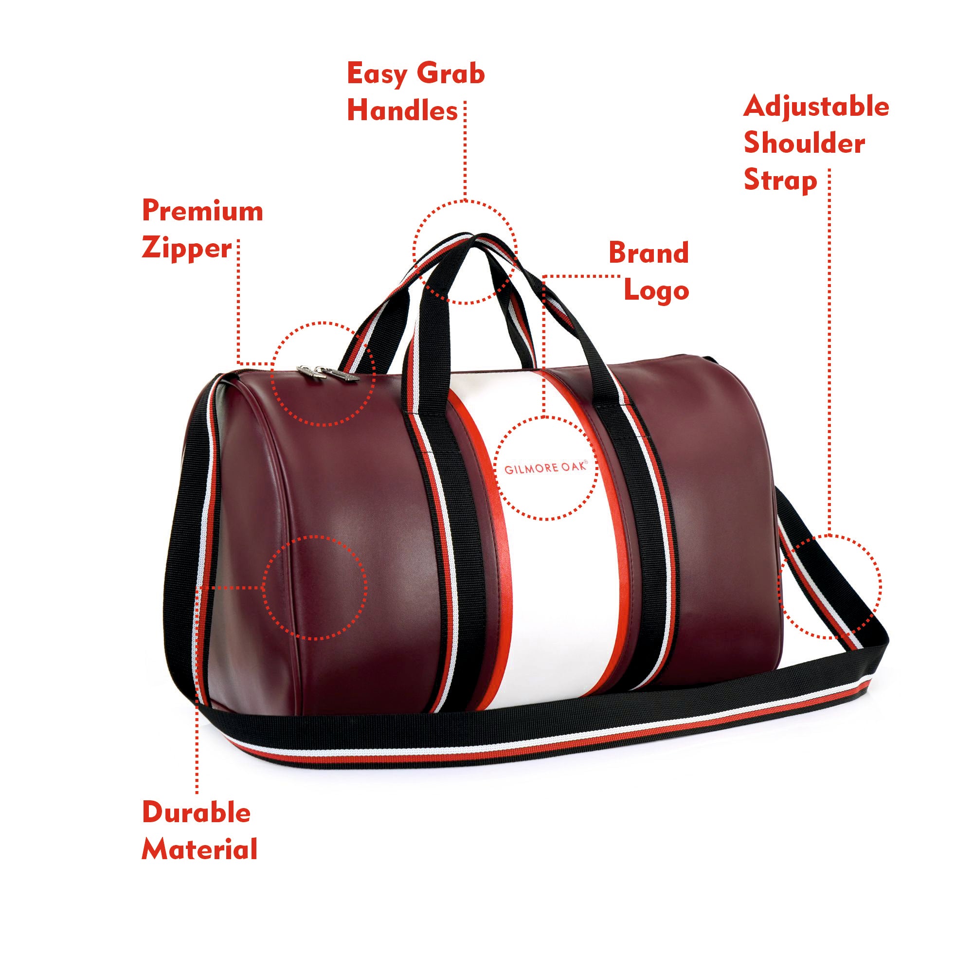 Maroon Deon Leatherette Unisex Travel Duffle Bag