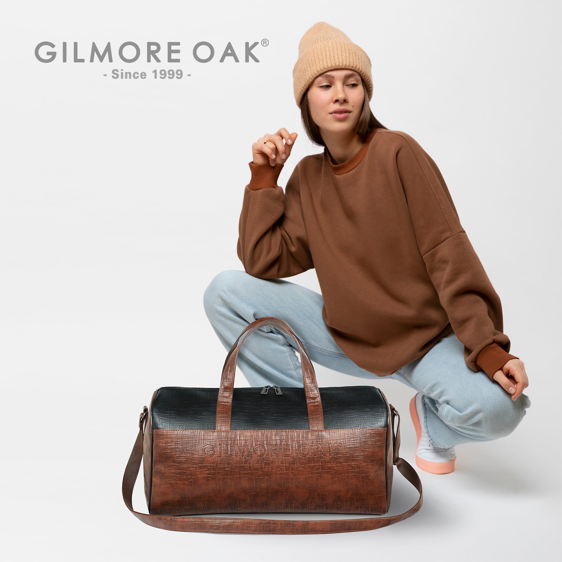 Beige Spark Leatherette Unisex Weekender Travel Duffle Bag