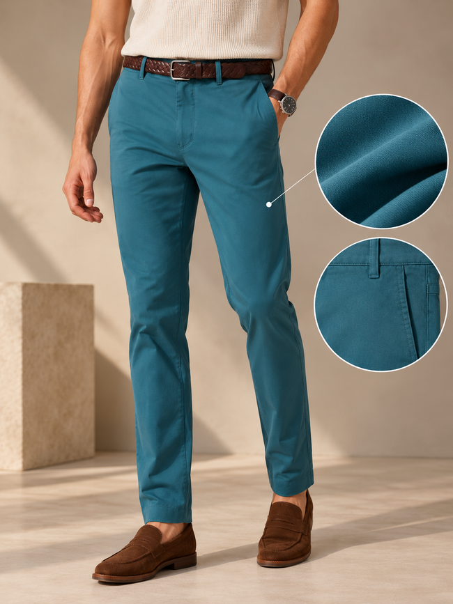 Men Teal Quick-Dry Luxe Stretch Tailored Fit Trousers