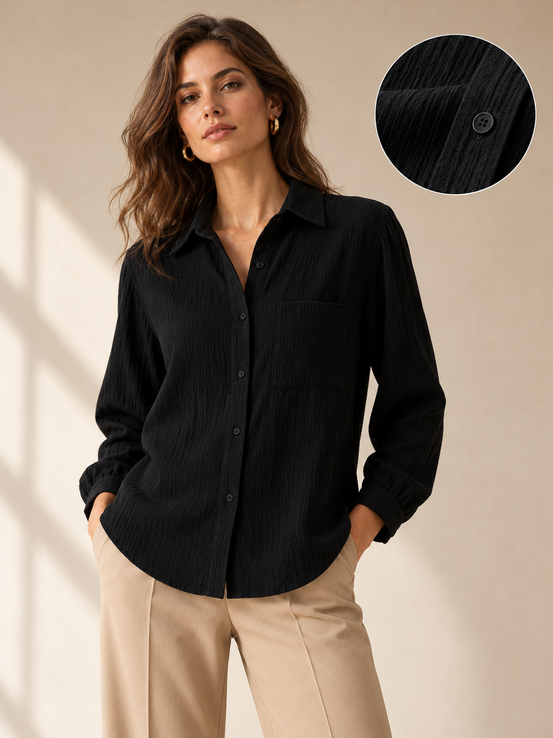Women Black Double Gauze Oversized Shirt