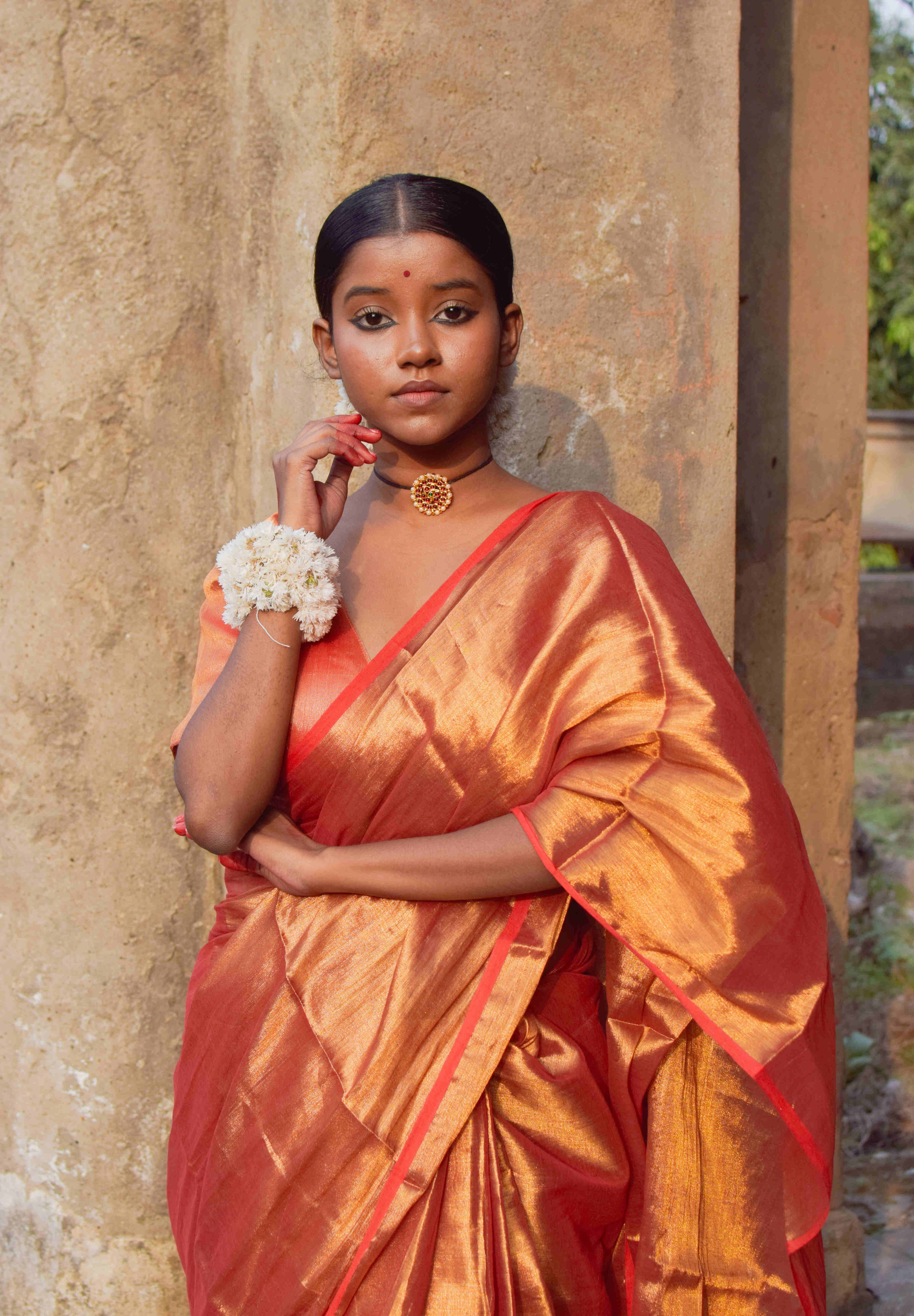 Tripataka Warm Gold Dual Tone Tissue Saree