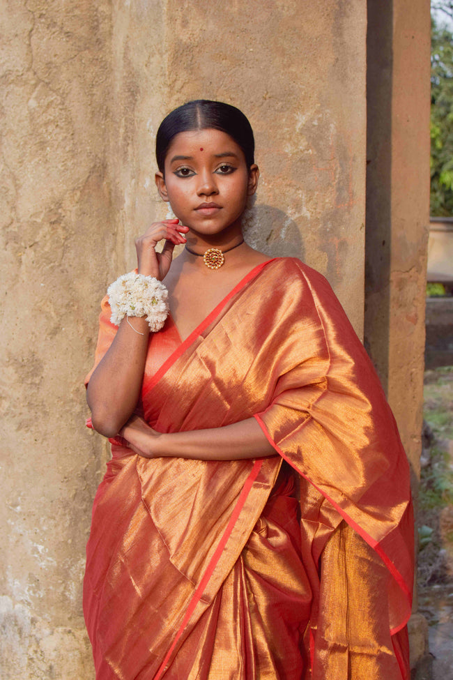 Tripataka Warm Gold Dual Tone Tissue Saree