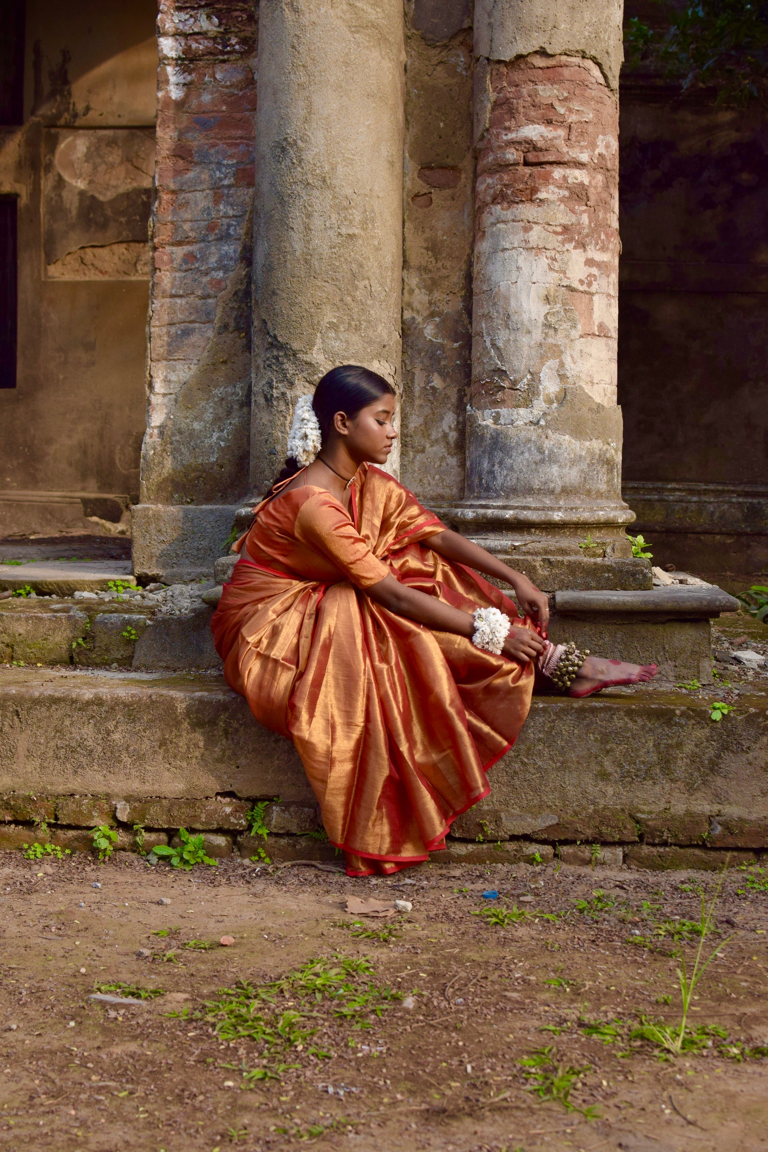 Tripataka Warm Gold Dual Tone Tissue Saree