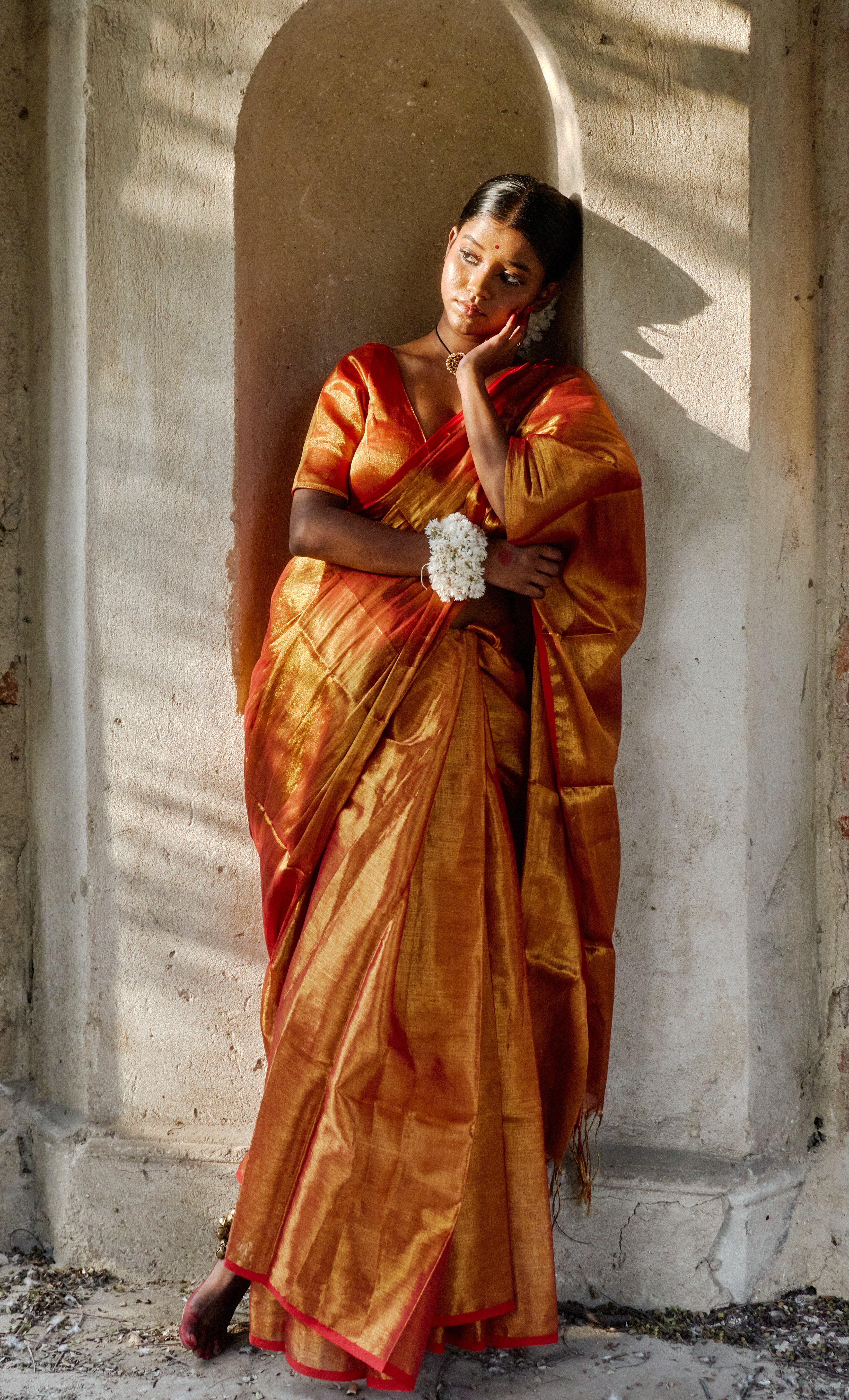 Tripataka Warm Gold Dual Tone Tissue Saree