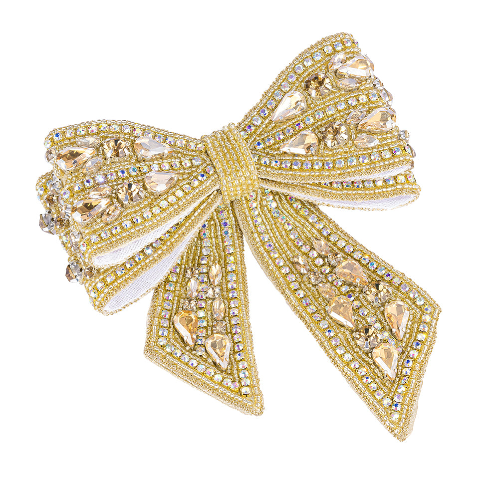 Gold Embellished Crystal Hair Bow Barrette Clip