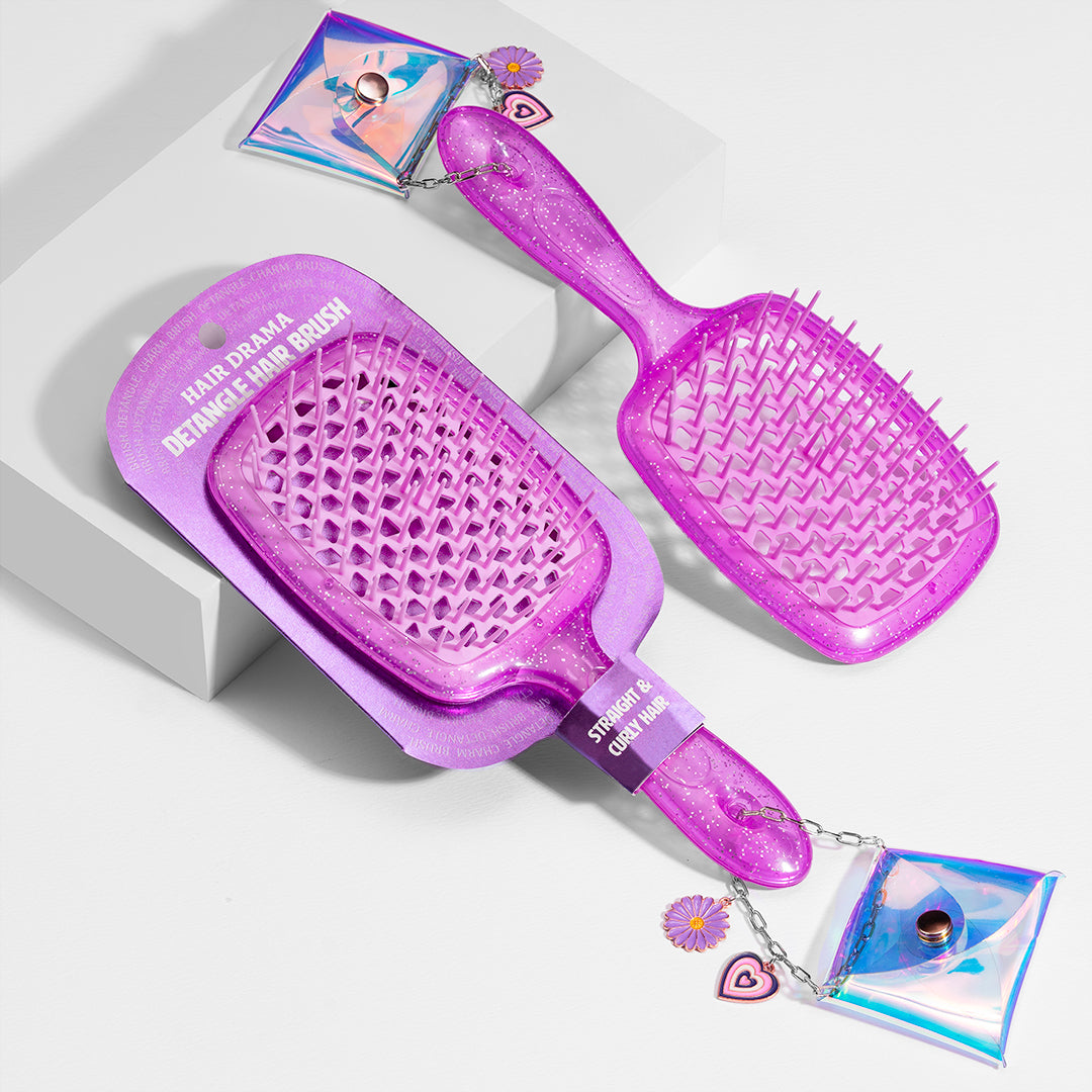 Purple Drama Detangle Hair Brush with Free Pouch