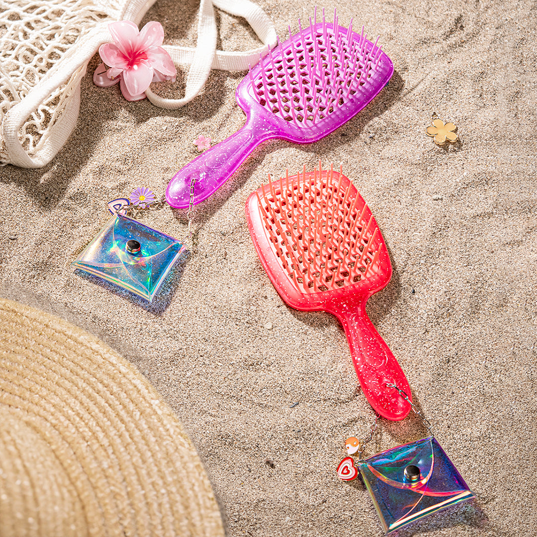Coral Drama Detangle Hair Brush with Free Pouch