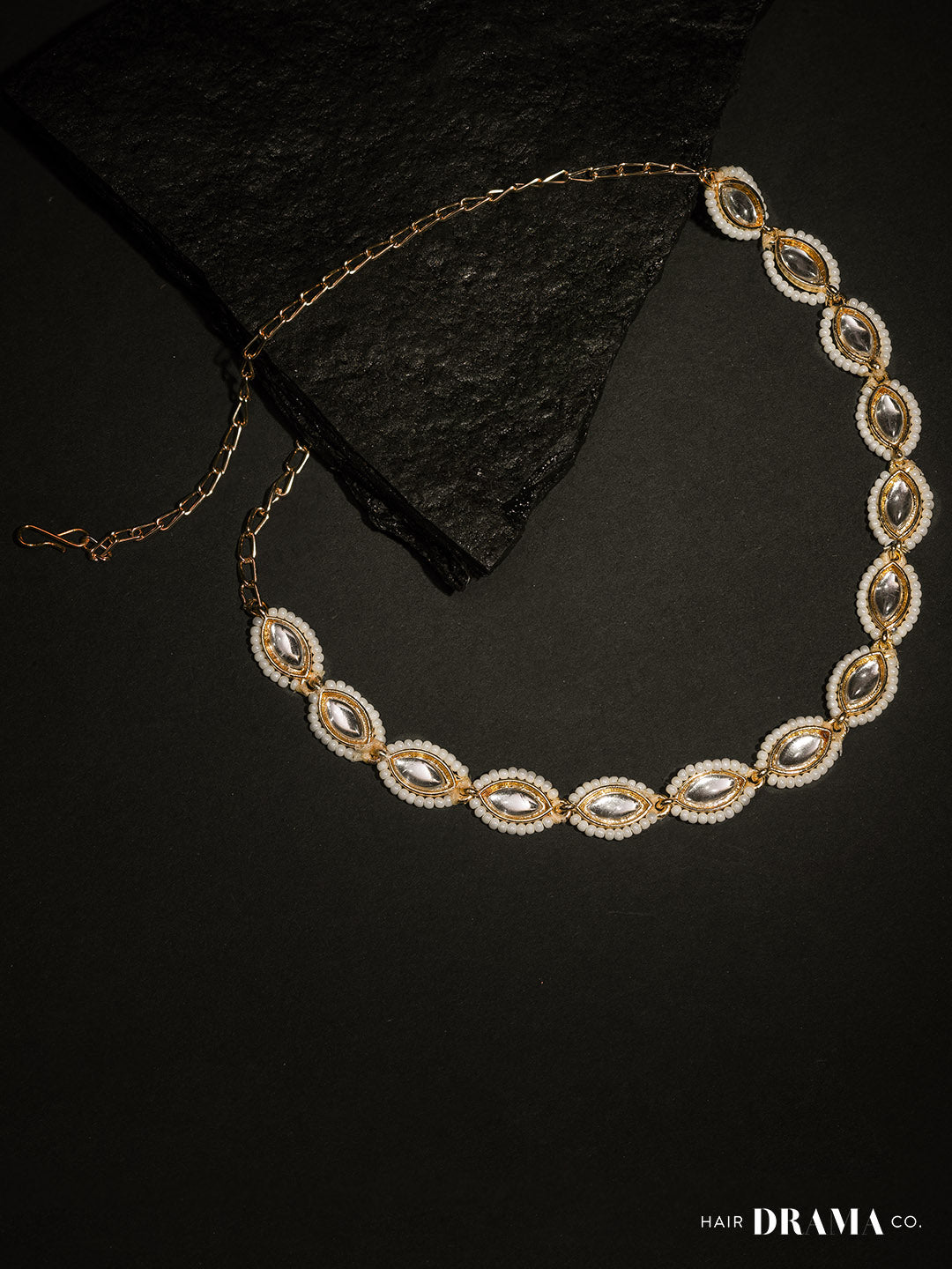 Women Gold Oval Matthapatti With Pearl And Crystal