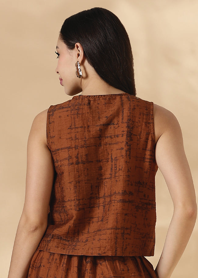 Women Copper Sleeveless Top With Front Tie-Ups