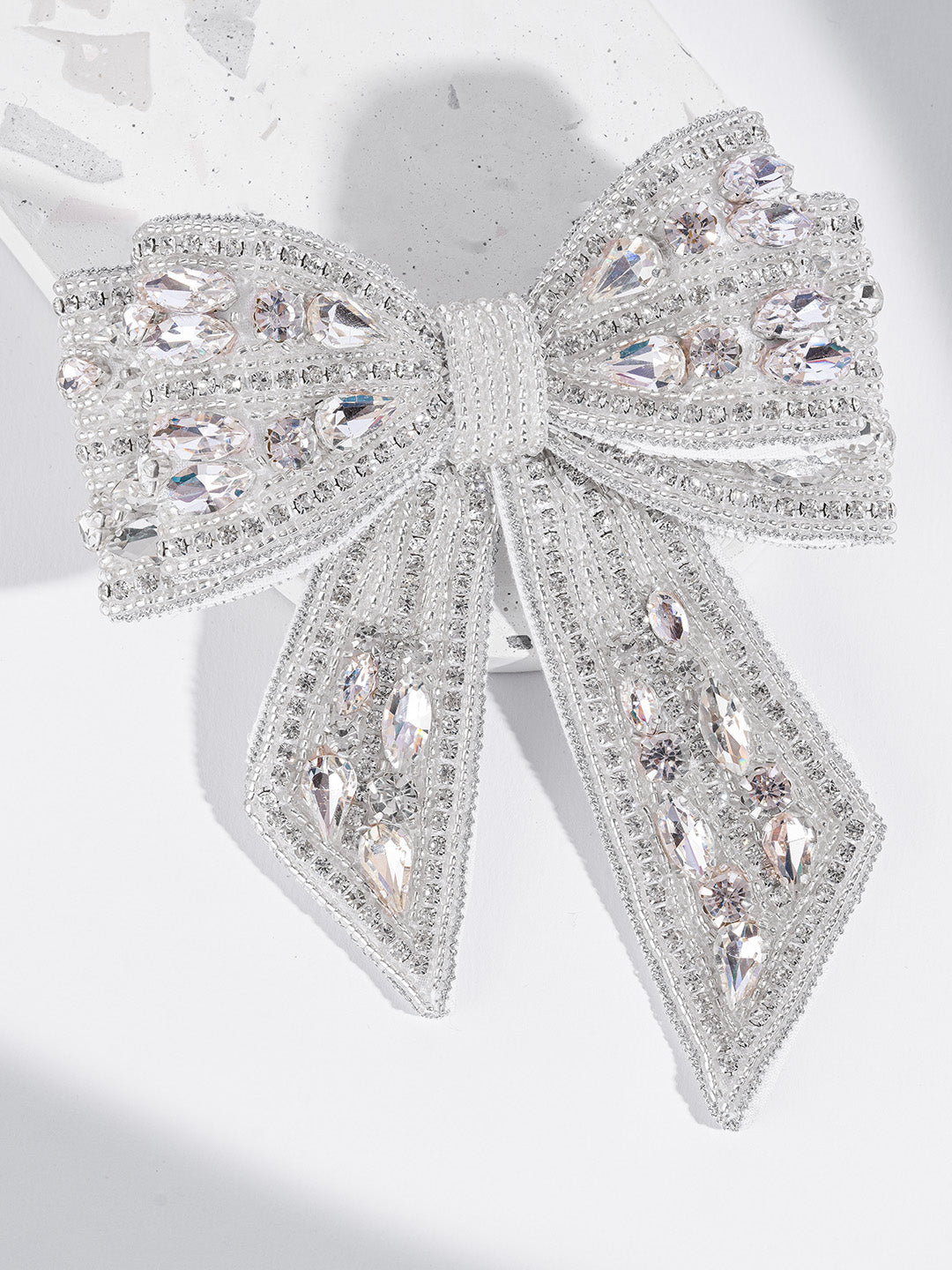 Silver Embellished Crystal Hair Bow Barrette Clip