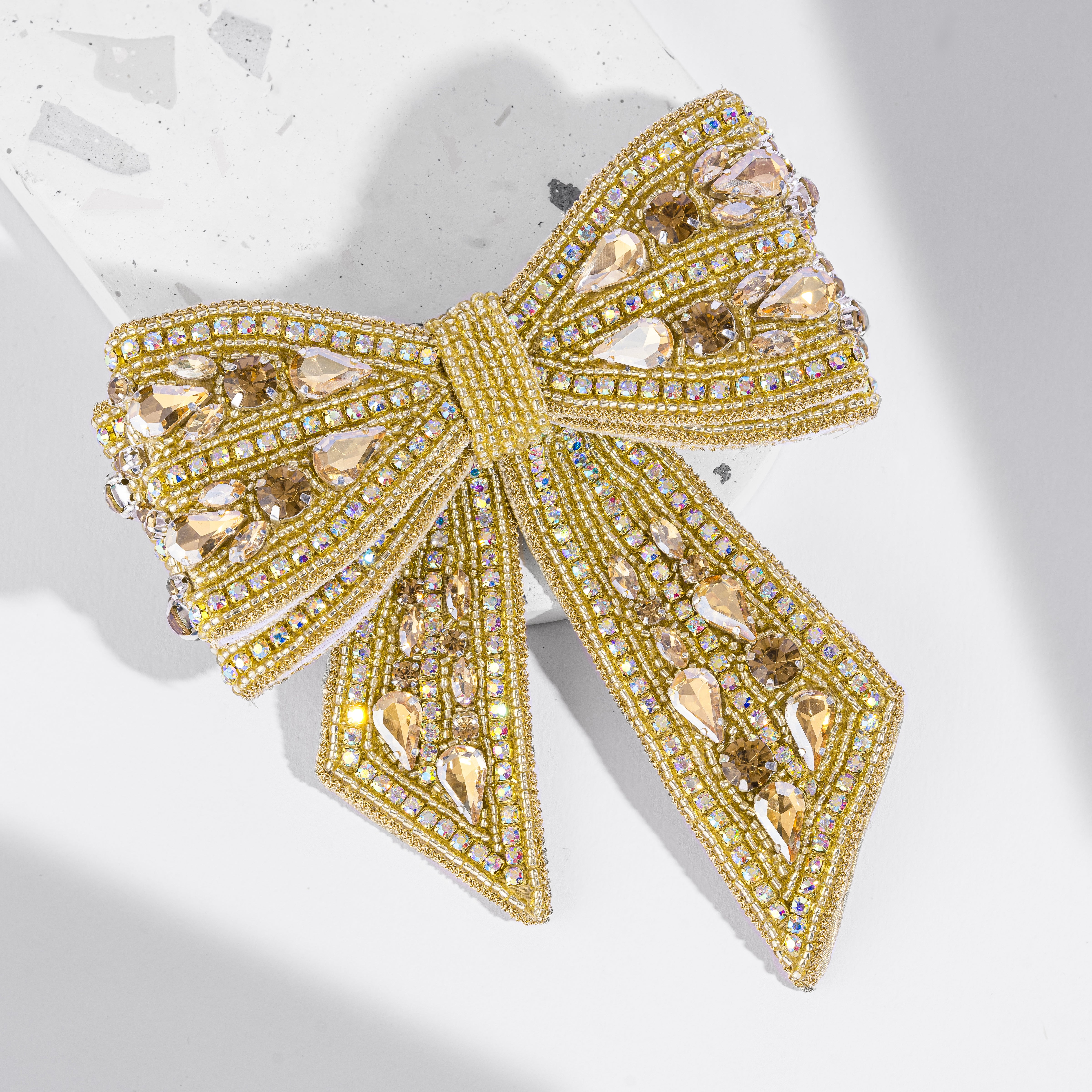 Gold Embellished Crystal Hair Bow Barrette Clip