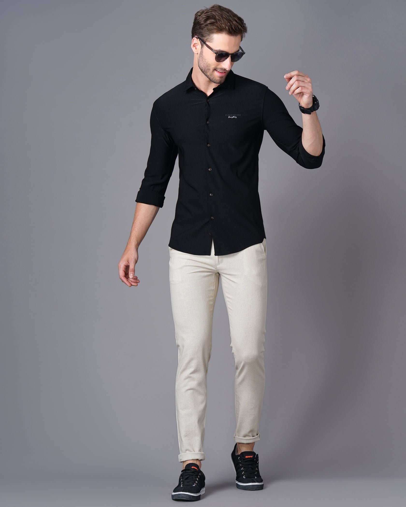 Men Black Cotton Slim Shirt