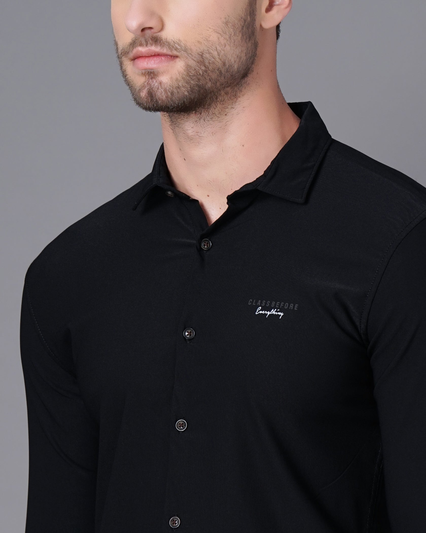 Men Black Cotton Slim Shirt