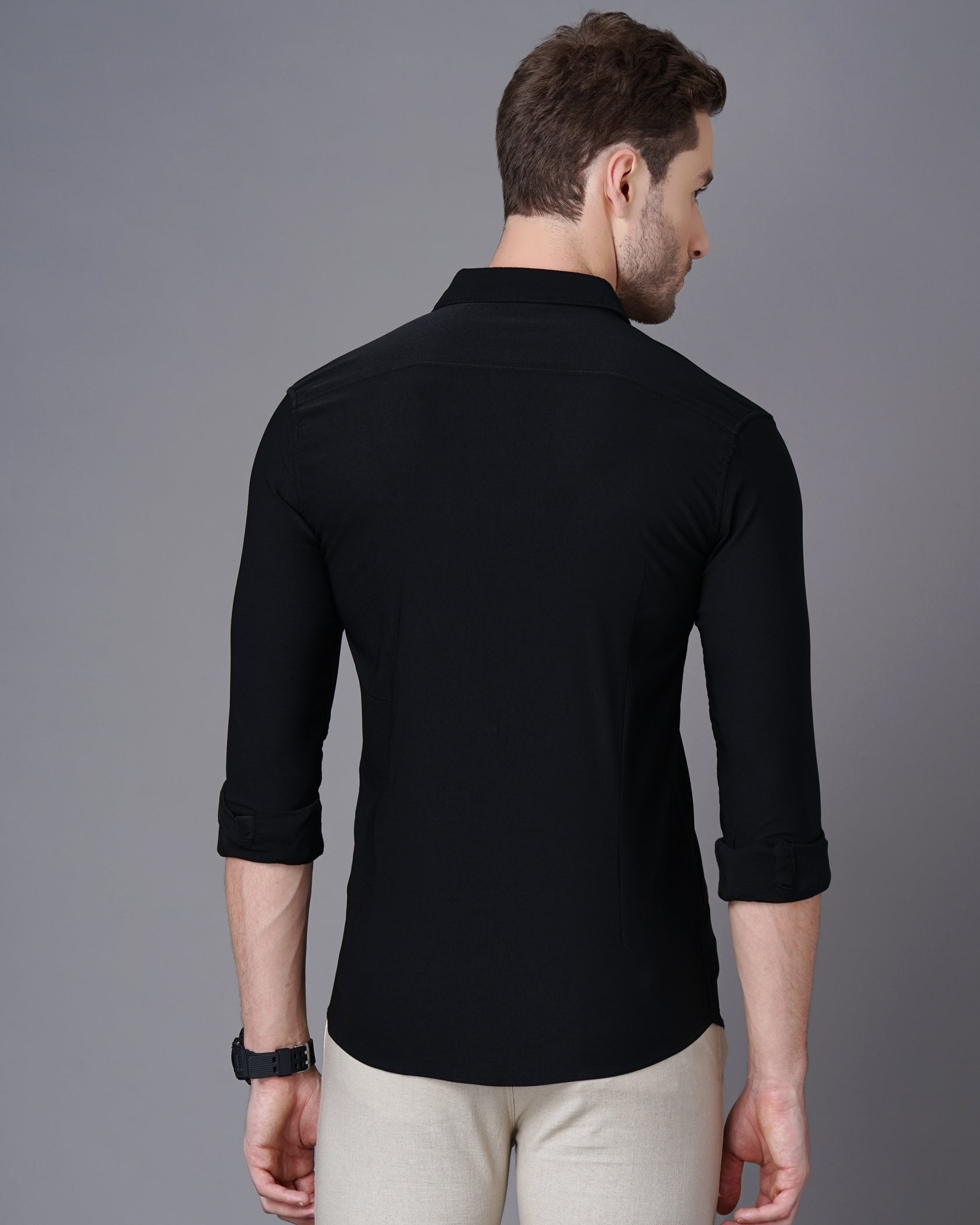 Men Black Cotton Slim Shirt